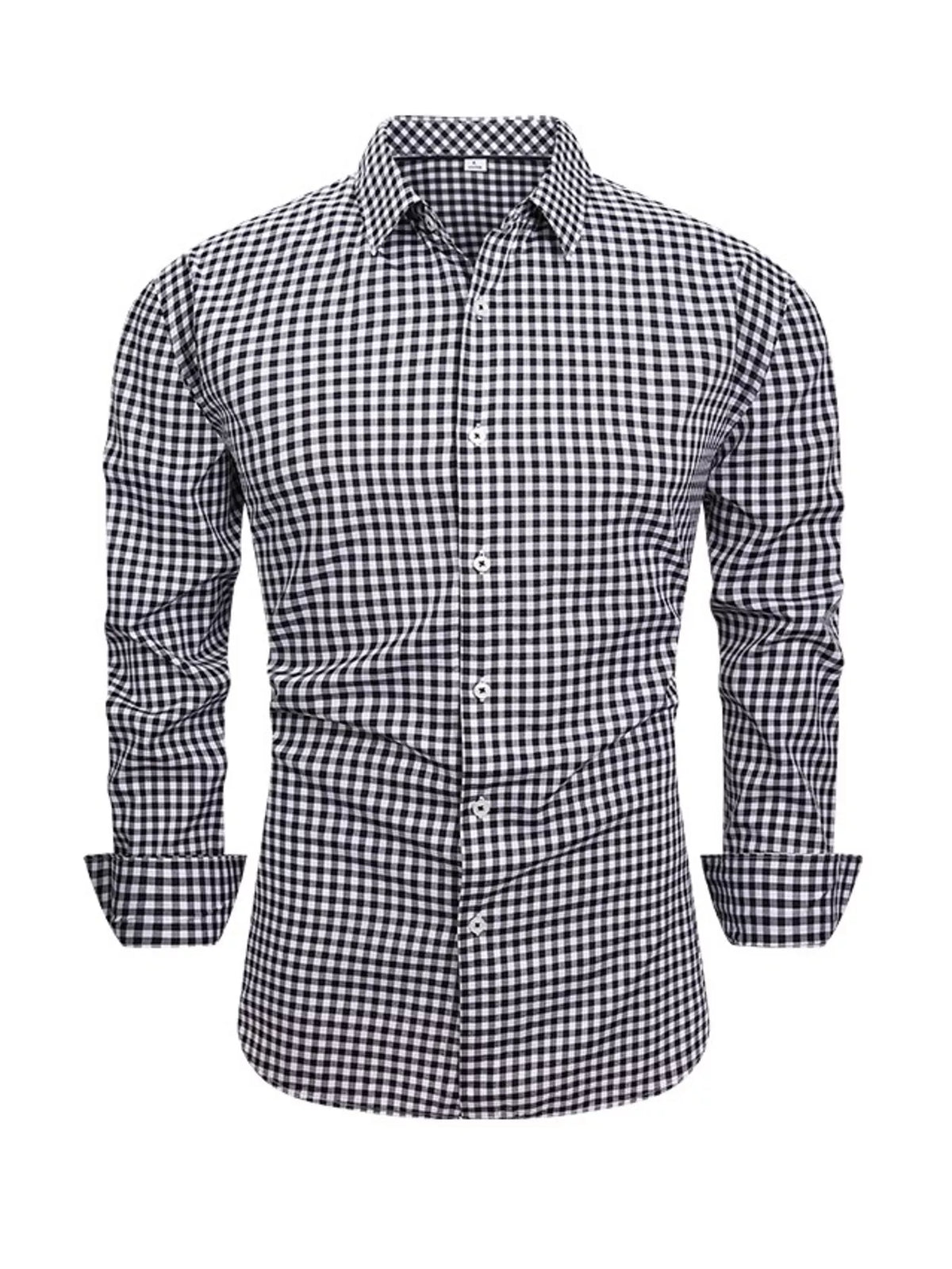 Men's Full Size Classic Fit Long Sleeve Gingham Shirt Plus Size