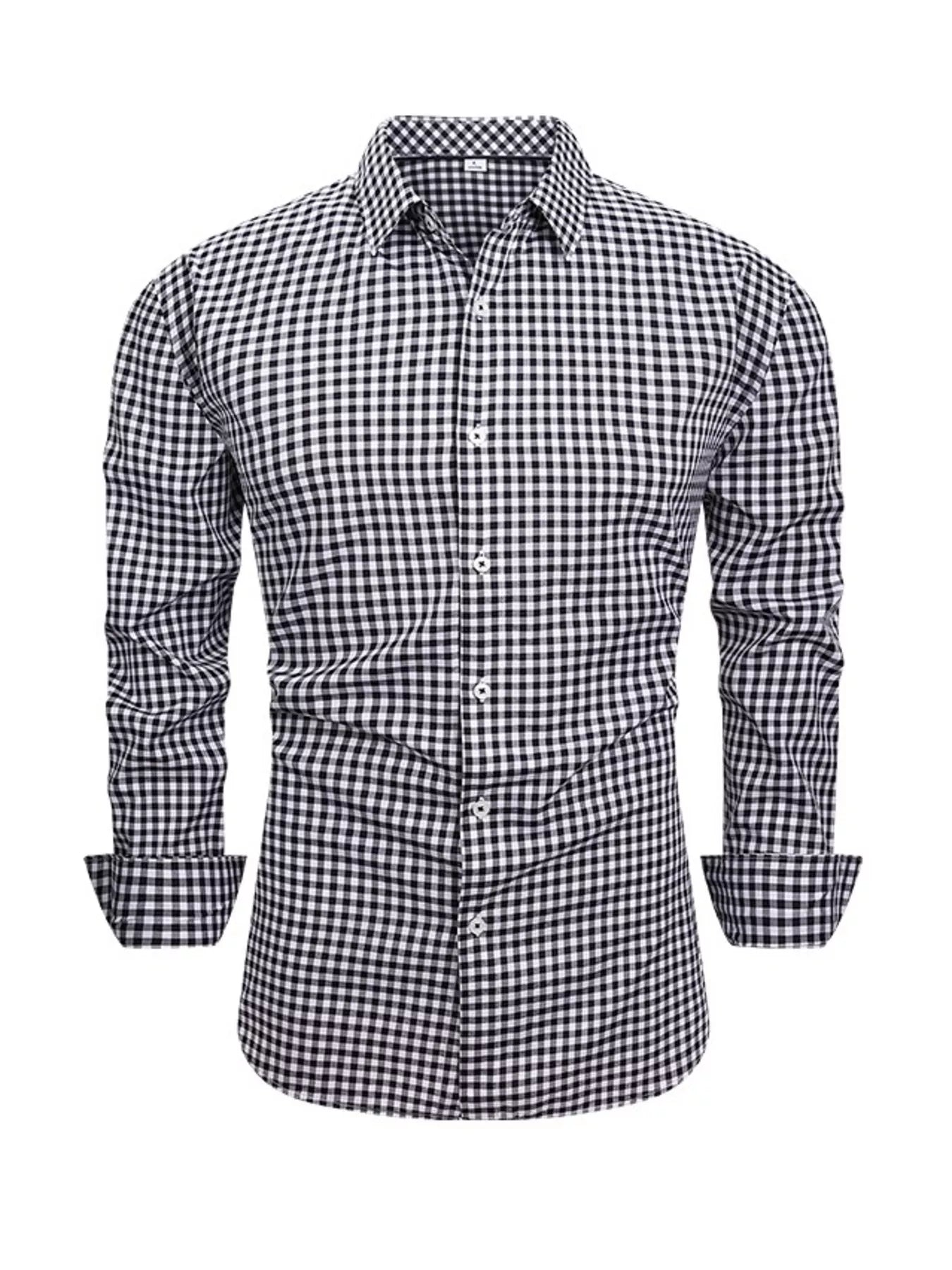 Camisa guinga de manga larga, corte clásico y talla grande para hombre