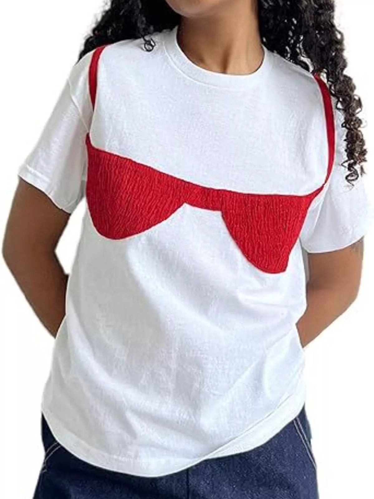 Camiseta de Manga Corta con Estampado de Sujetador Completo Talla Grande