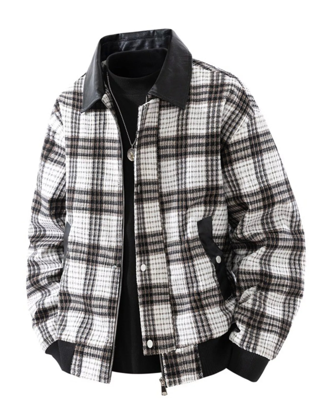 Men's Plus Size Plaid Pattern Snap Down Casual Jacket