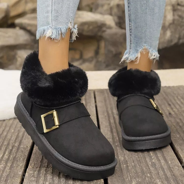 Botas de invierno con hebilla decorativa y ribete de pelo sintético