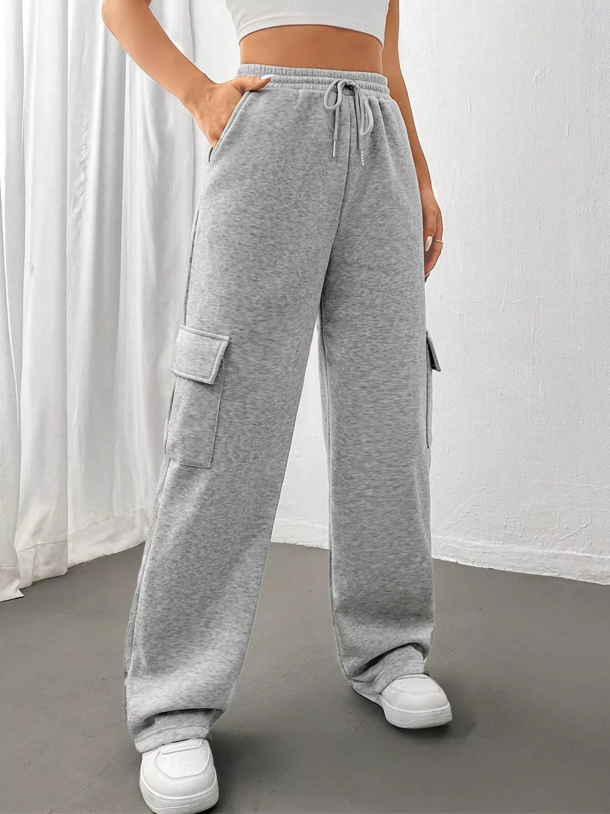 Pantalones de corte holgado con cintura con cordón