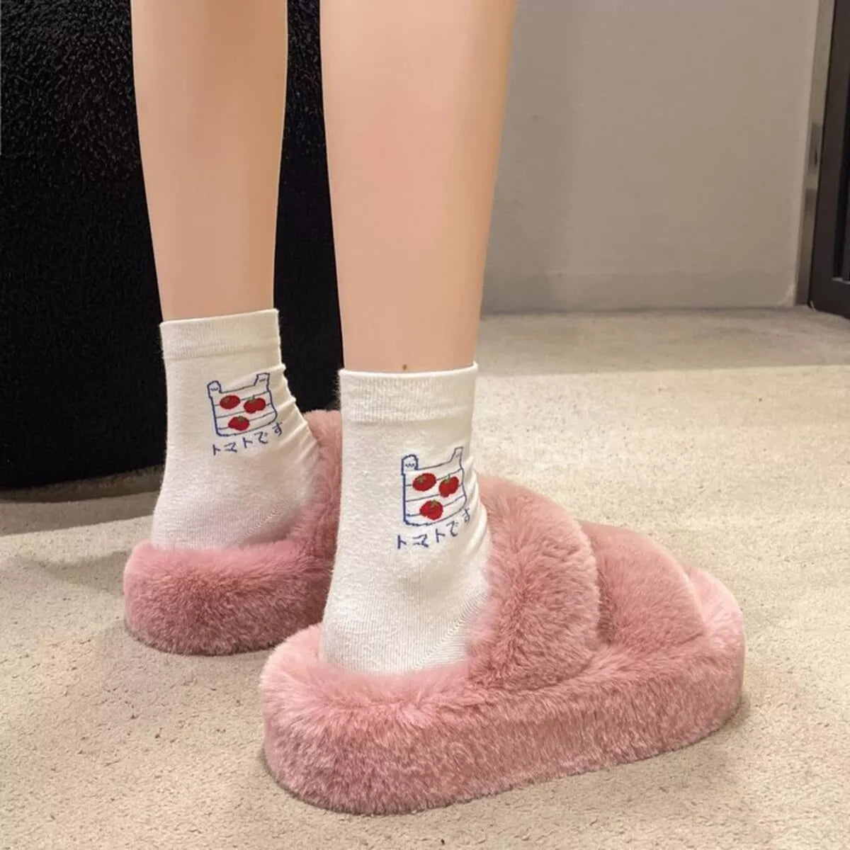 Pantuflas peludas de punta abierta