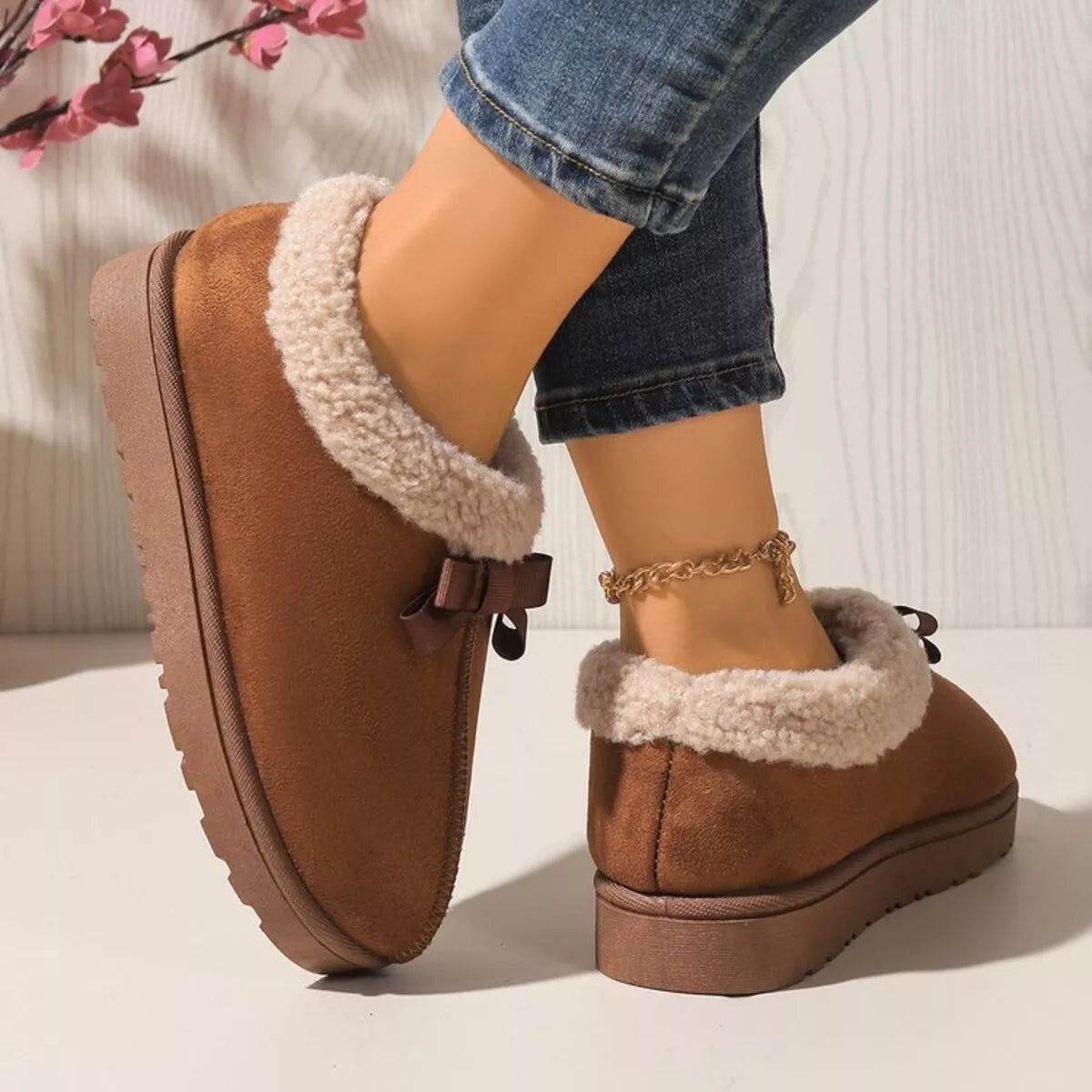 Pantuflas Forradas de Peluche Suaves con Lazo
