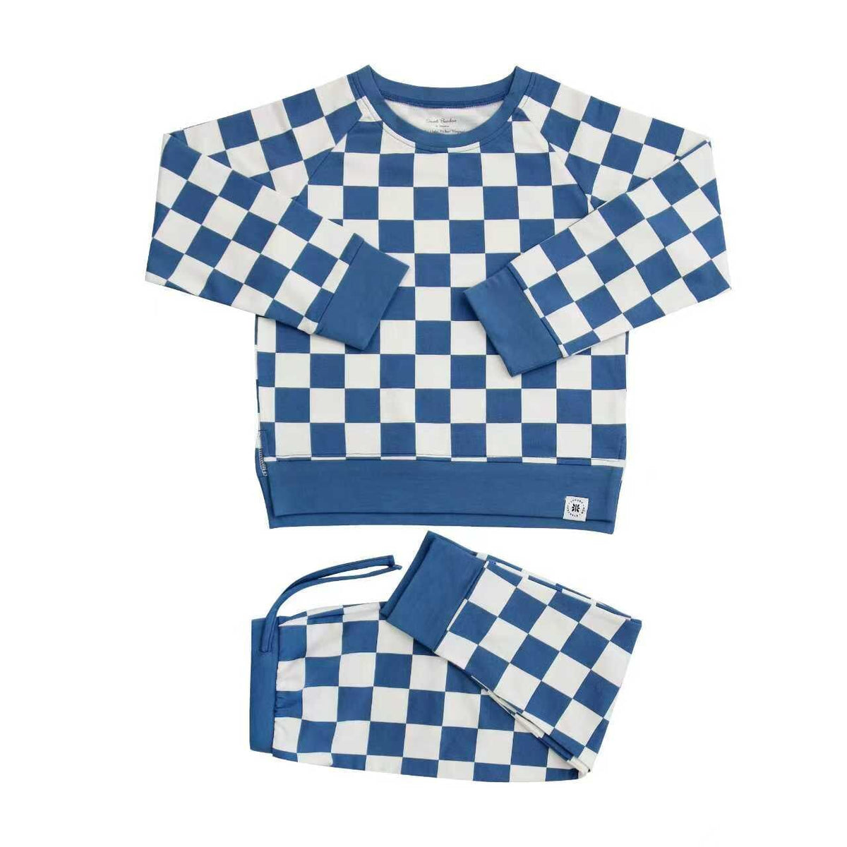 Conjunto de jogging de cuello redondo azul Checker Moody