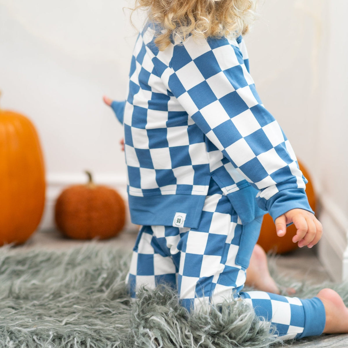 Conjunto de jogging de cuello redondo azul Checker Moody