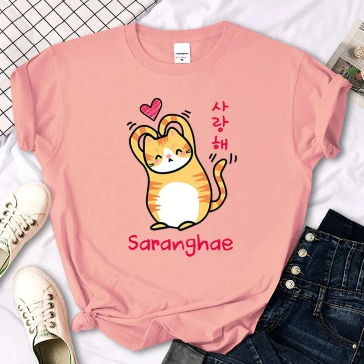 Saranghae Cat Tee – Kawaii Love Shirt