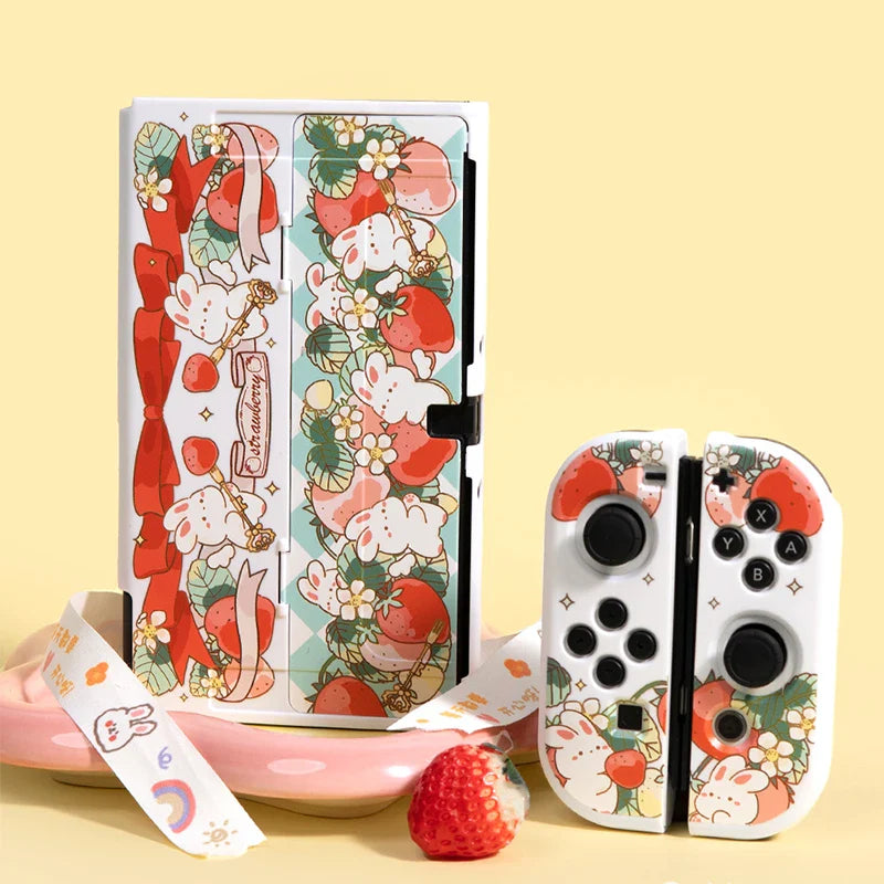 Estuche para Nintendo Switch con diseño de conejito de fresa