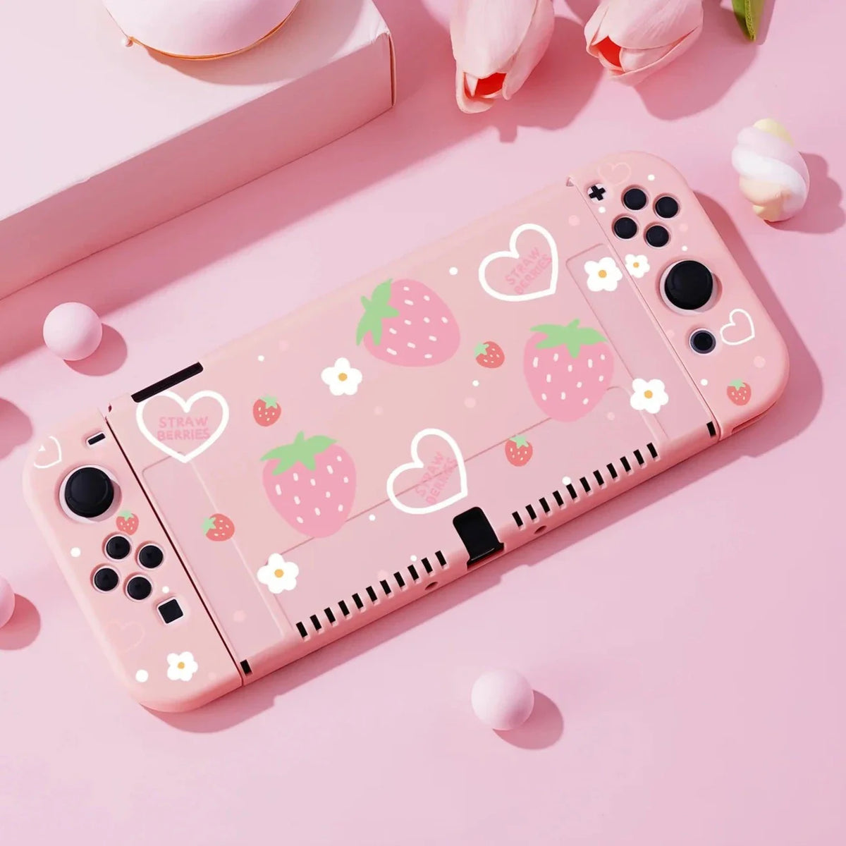 Estuche para Nintendo Switch con corazones de fresa
