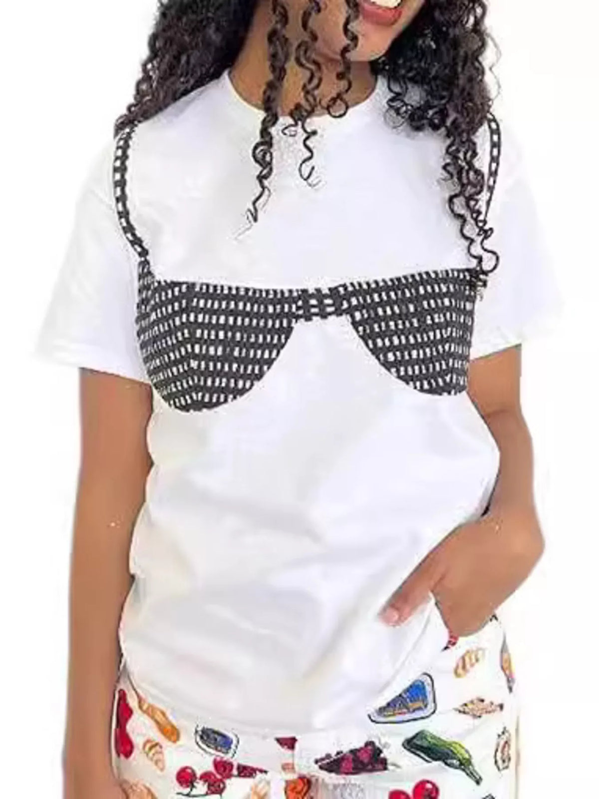 Camiseta de Manga Corta con Estampado de Sujetador Completo Talla Grande