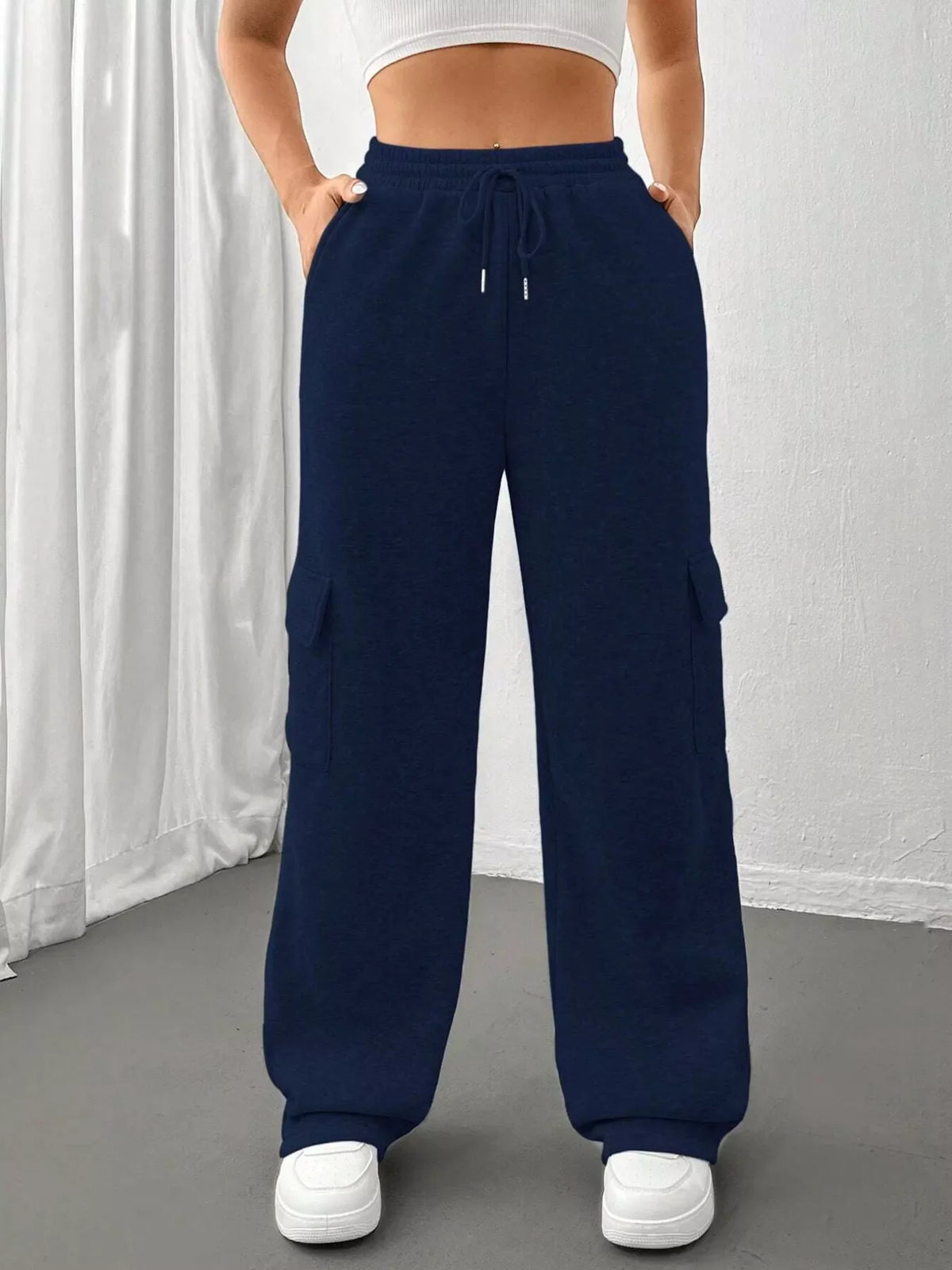 Pantalones de corte holgado con cintura con cordón