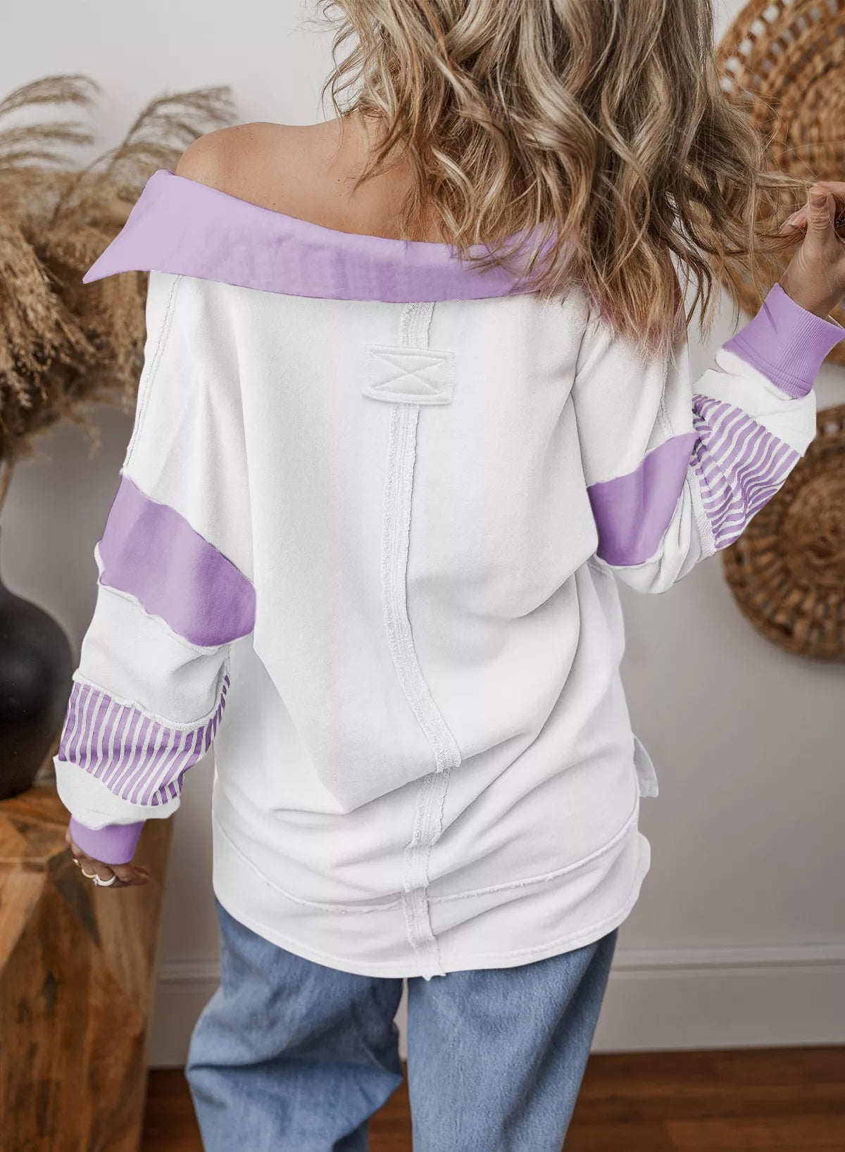 Sudadera con cuello Johnny, bloques de color y rayas