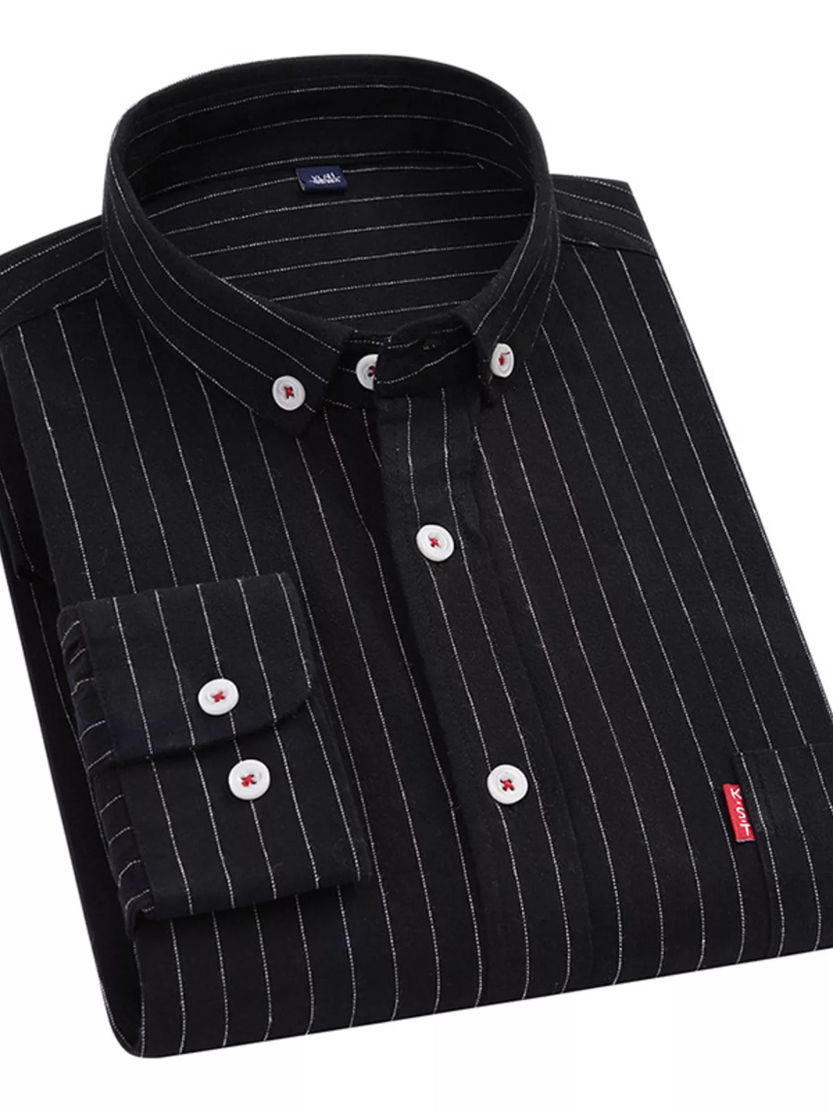 Camisa informal de manga larga a rayas de talla grande para hombre