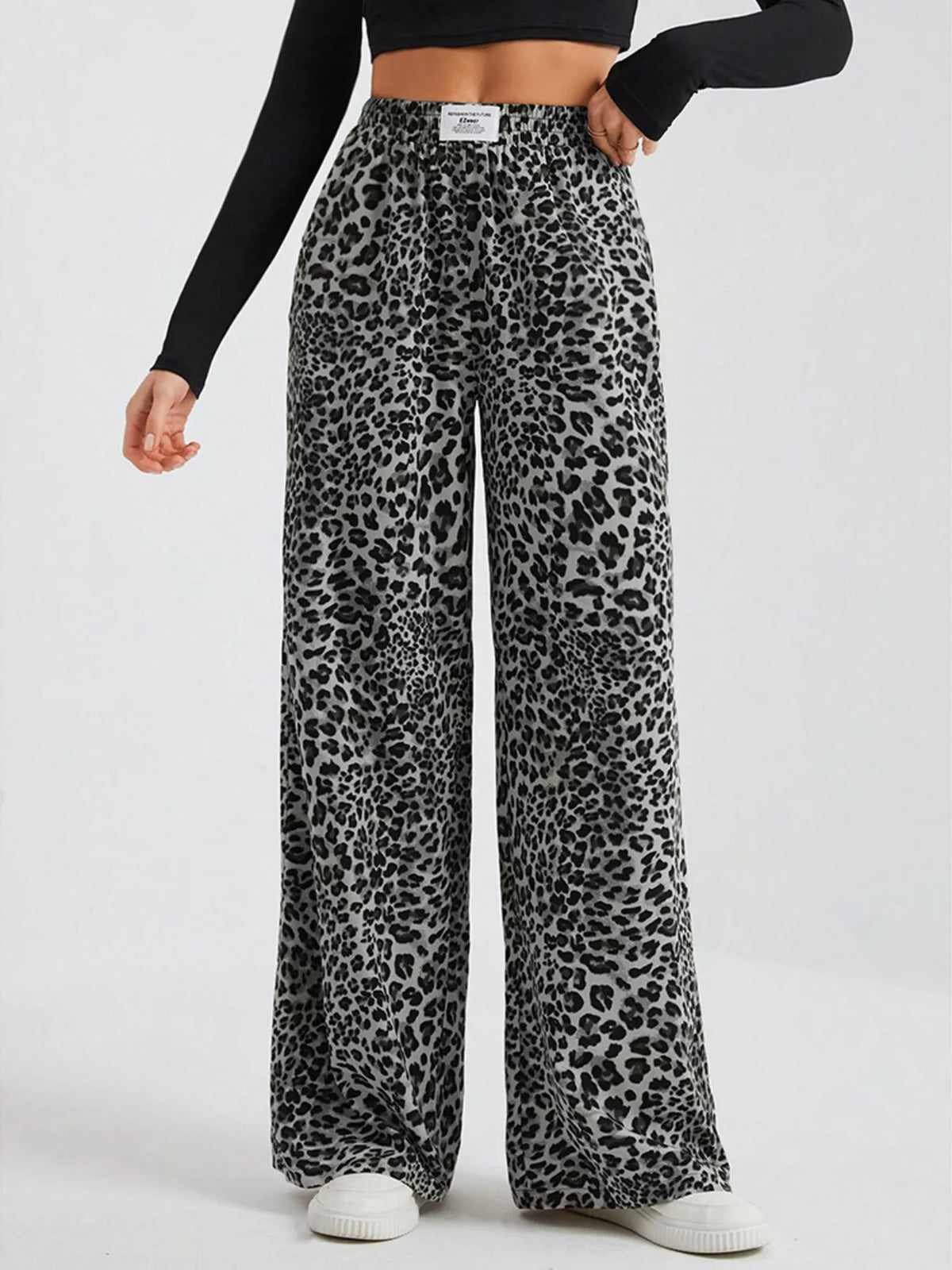 Pantalones de pata ancha con estampado de leopardo de talla grande