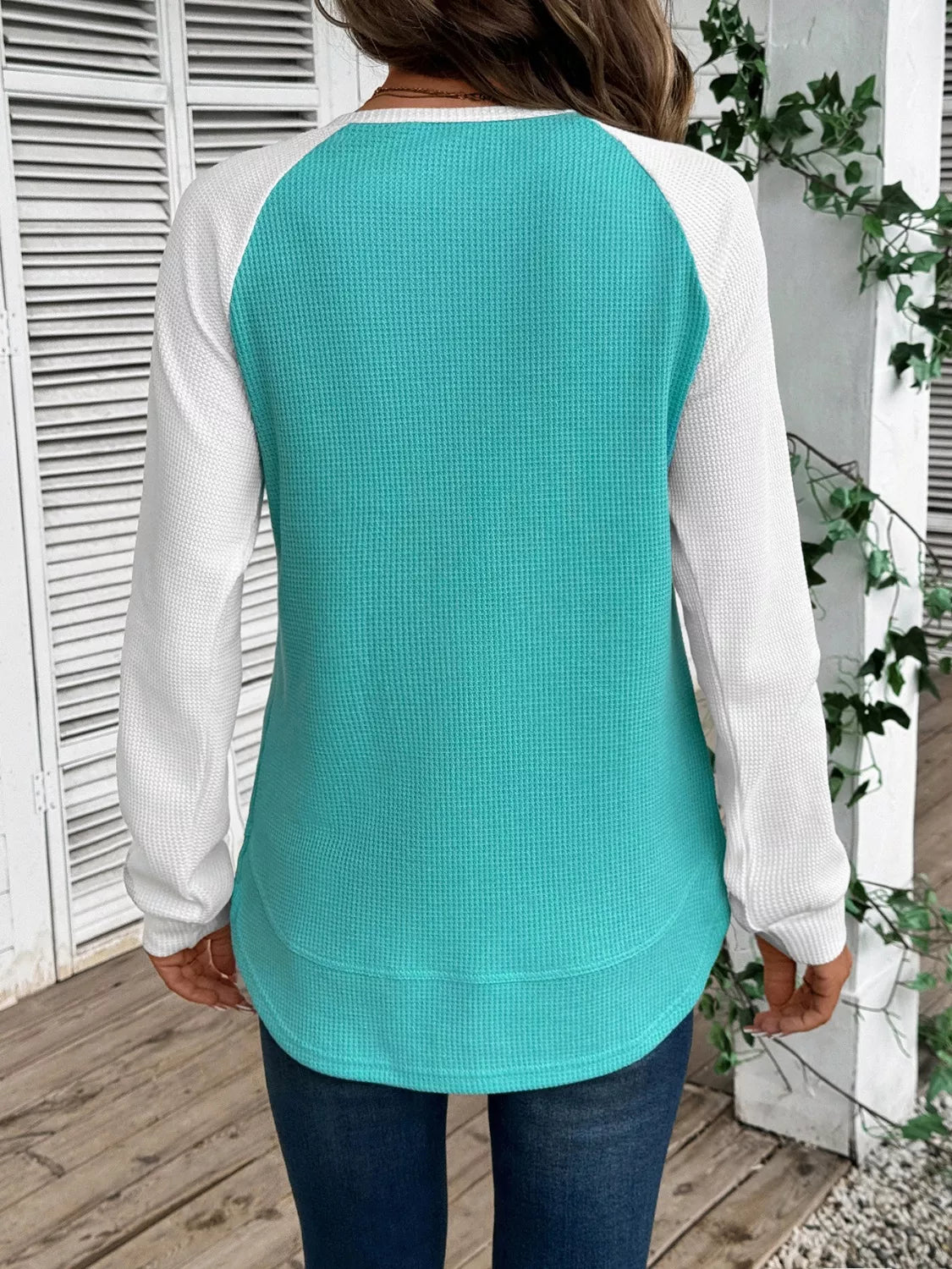 Camiseta de punto gofre con manga raglán