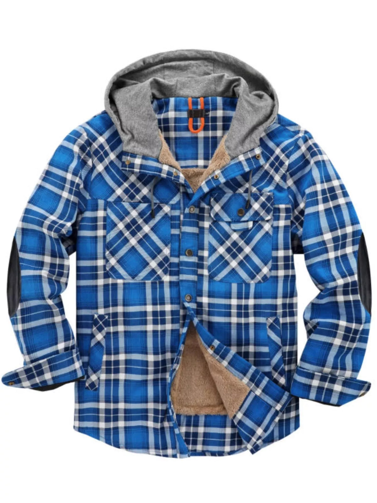 Chaqueta con capucha de franela a cuadros para hombre con botones a presión