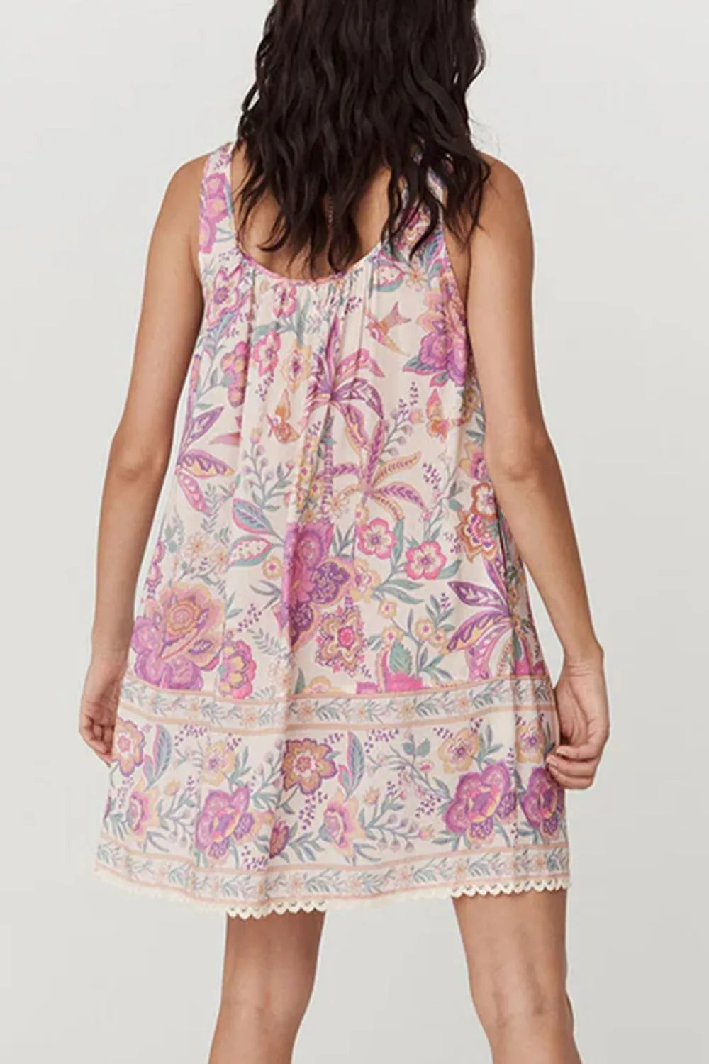 Multicolour Floral Tie Neck Sleeveless Mini Dress