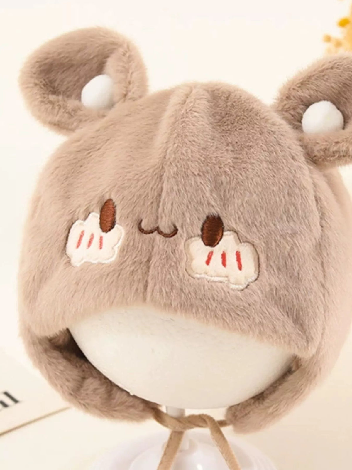 Gorro de felpa con orejas de oso para niños