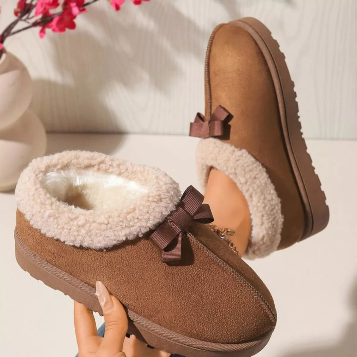 Pantuflas Forradas de Peluche Suaves con Lazo