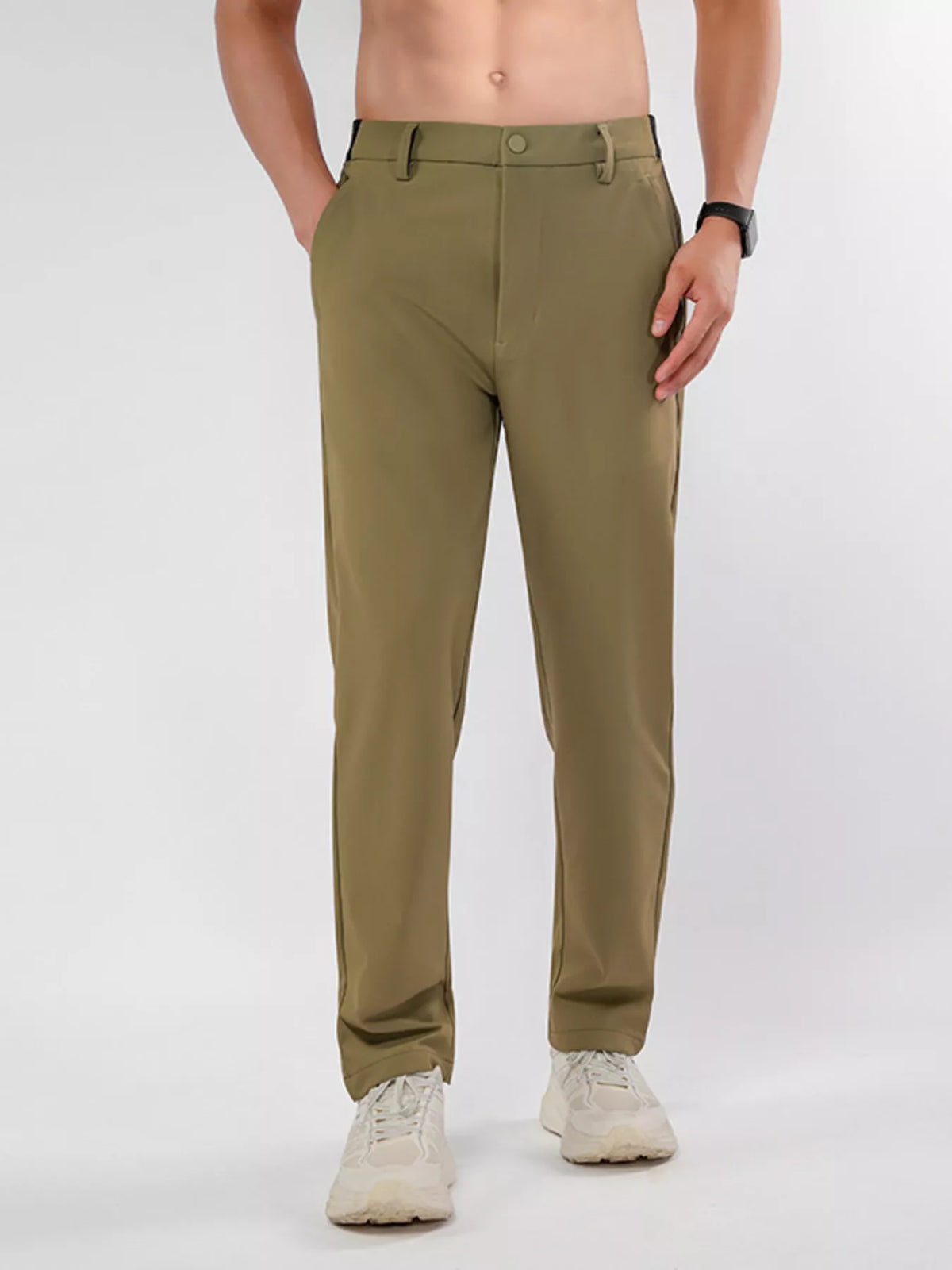 Pantalones casuales elásticos de corte entallado de talla grande para hombre