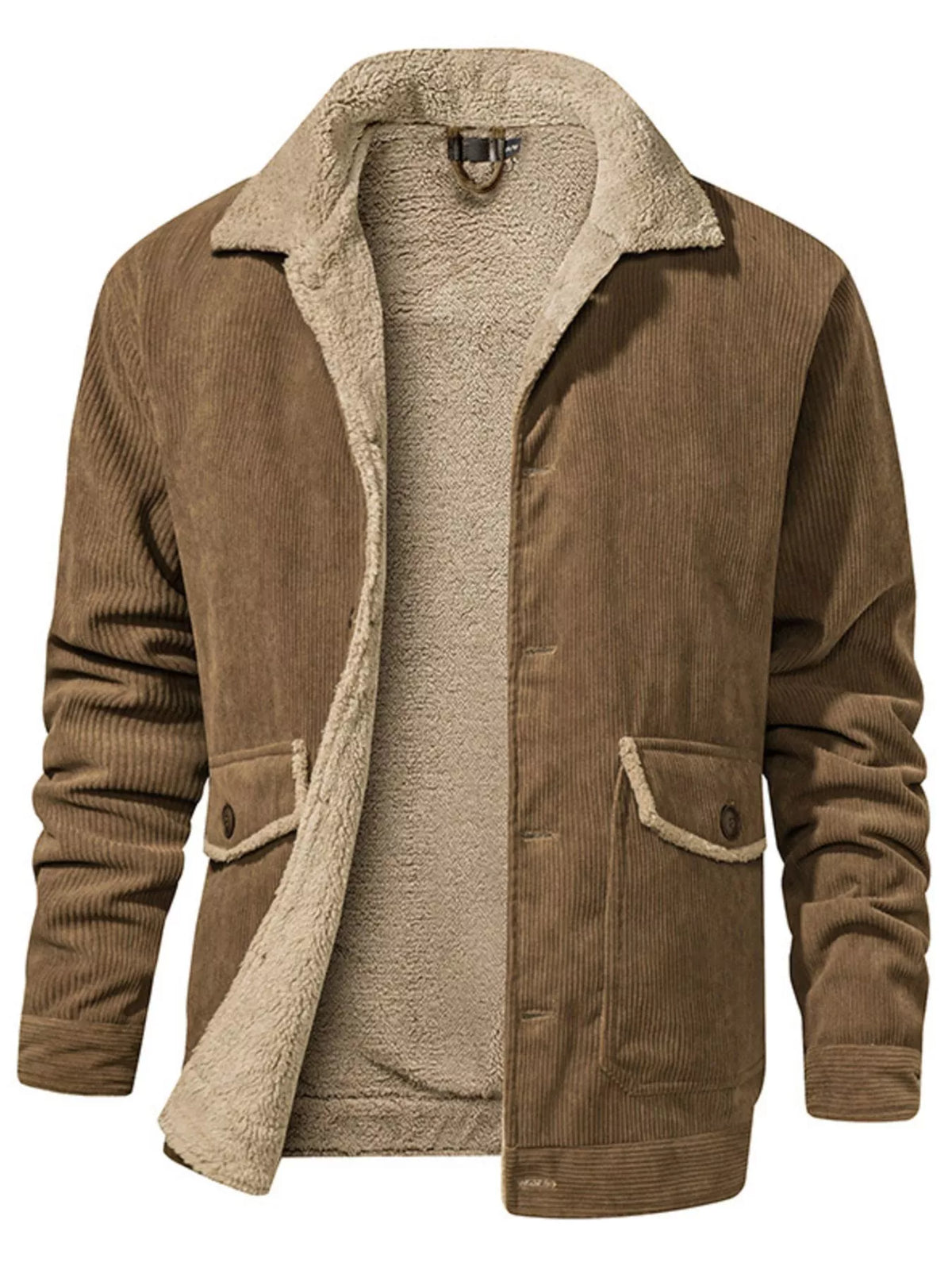Chaqueta con botones de pana y forro Sherpa para hombre