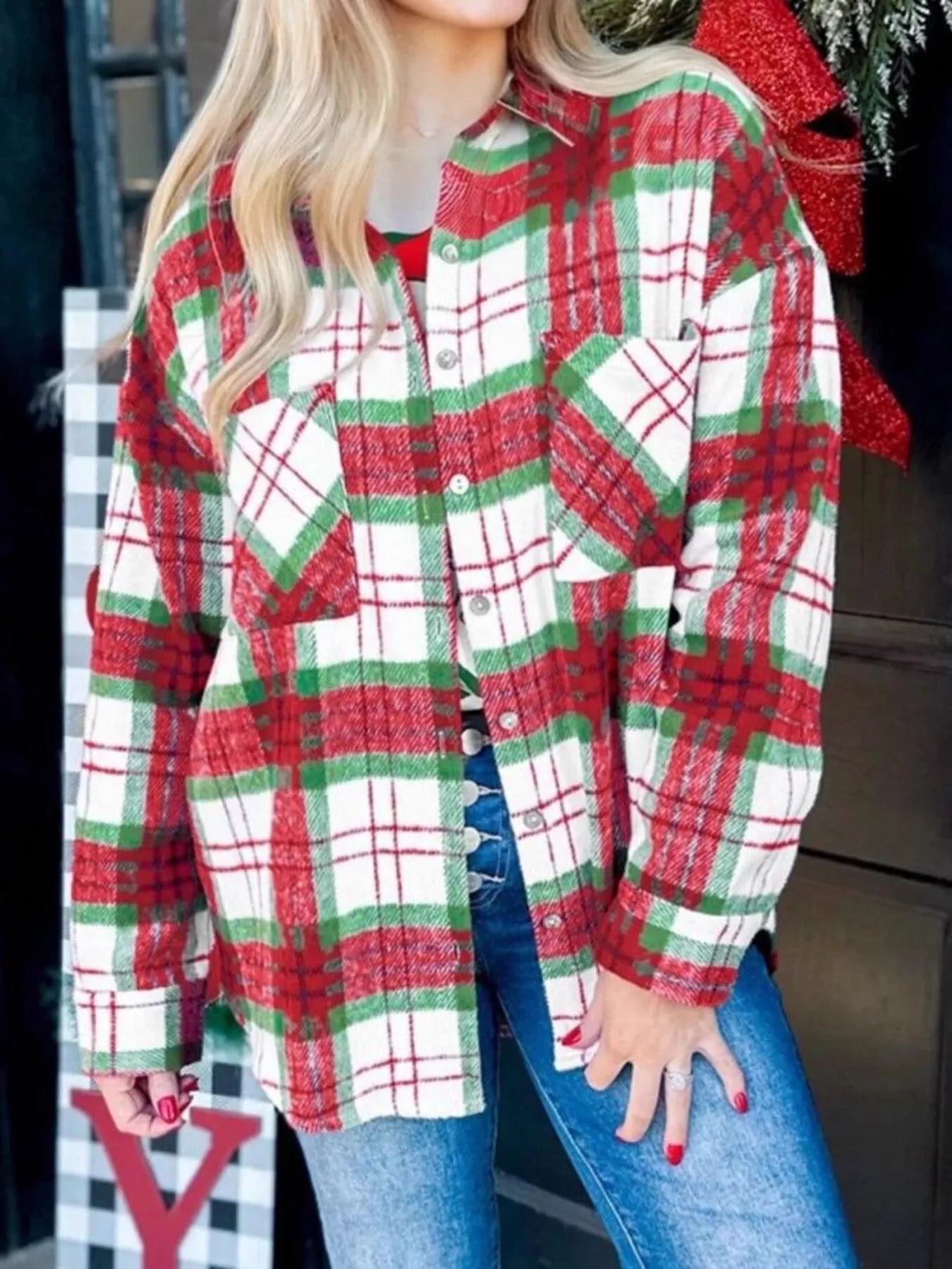 Camisa Chaqueta a Cuadros de Manga Larga con Botones
