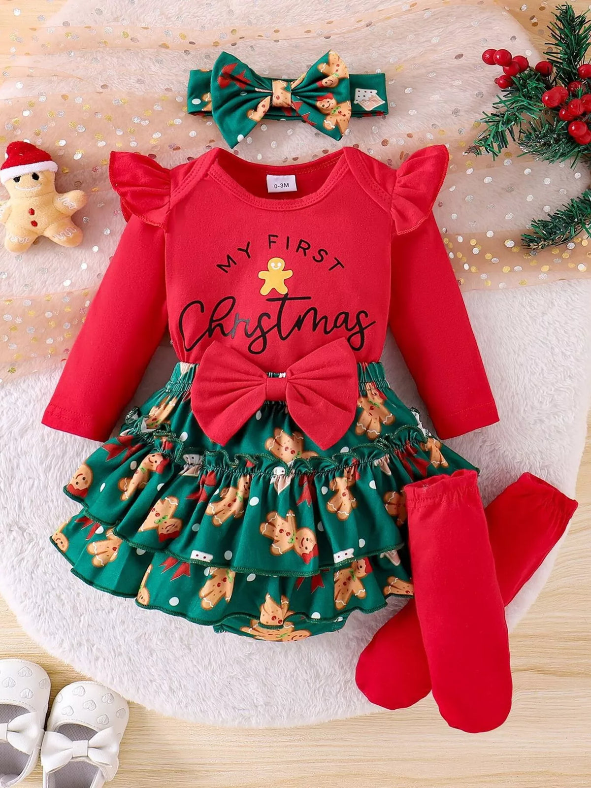 Conjunto de niña con volantes My First Christmas