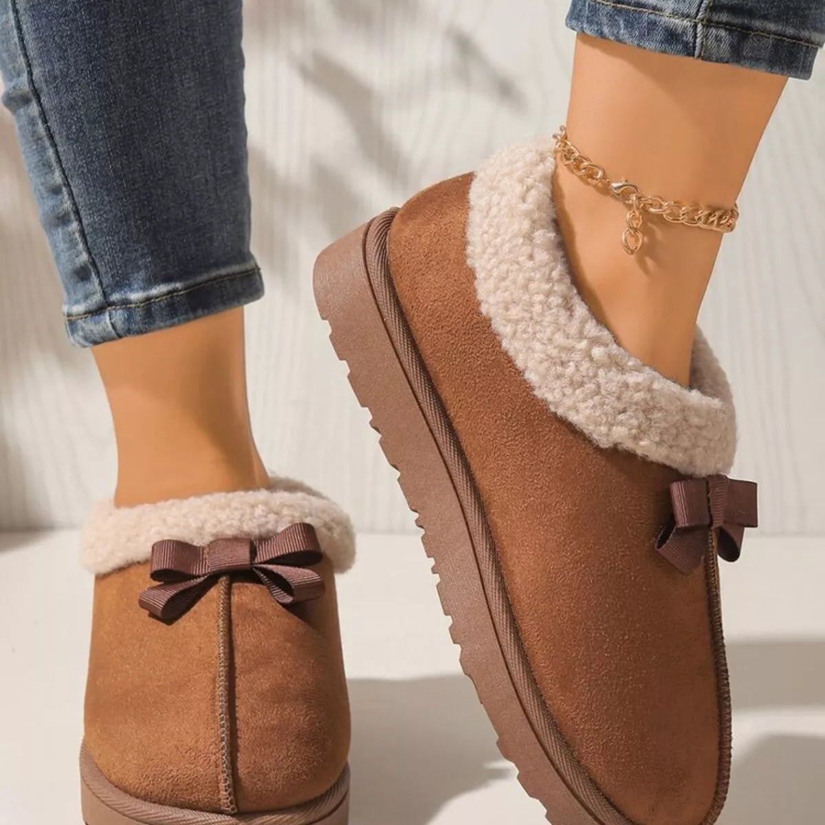 Pantuflas Forradas de Peluche Suaves con Lazo