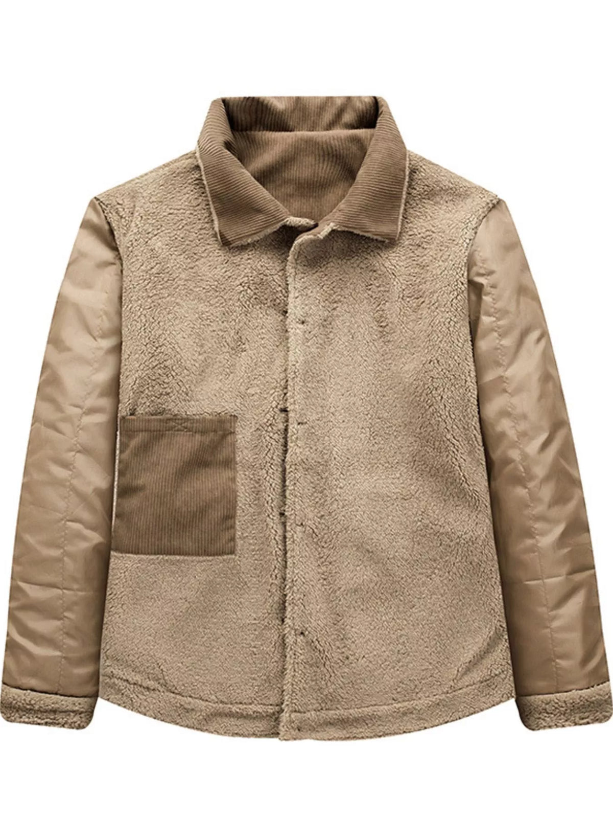 Chaqueta con botones de pana y forro Sherpa para hombre