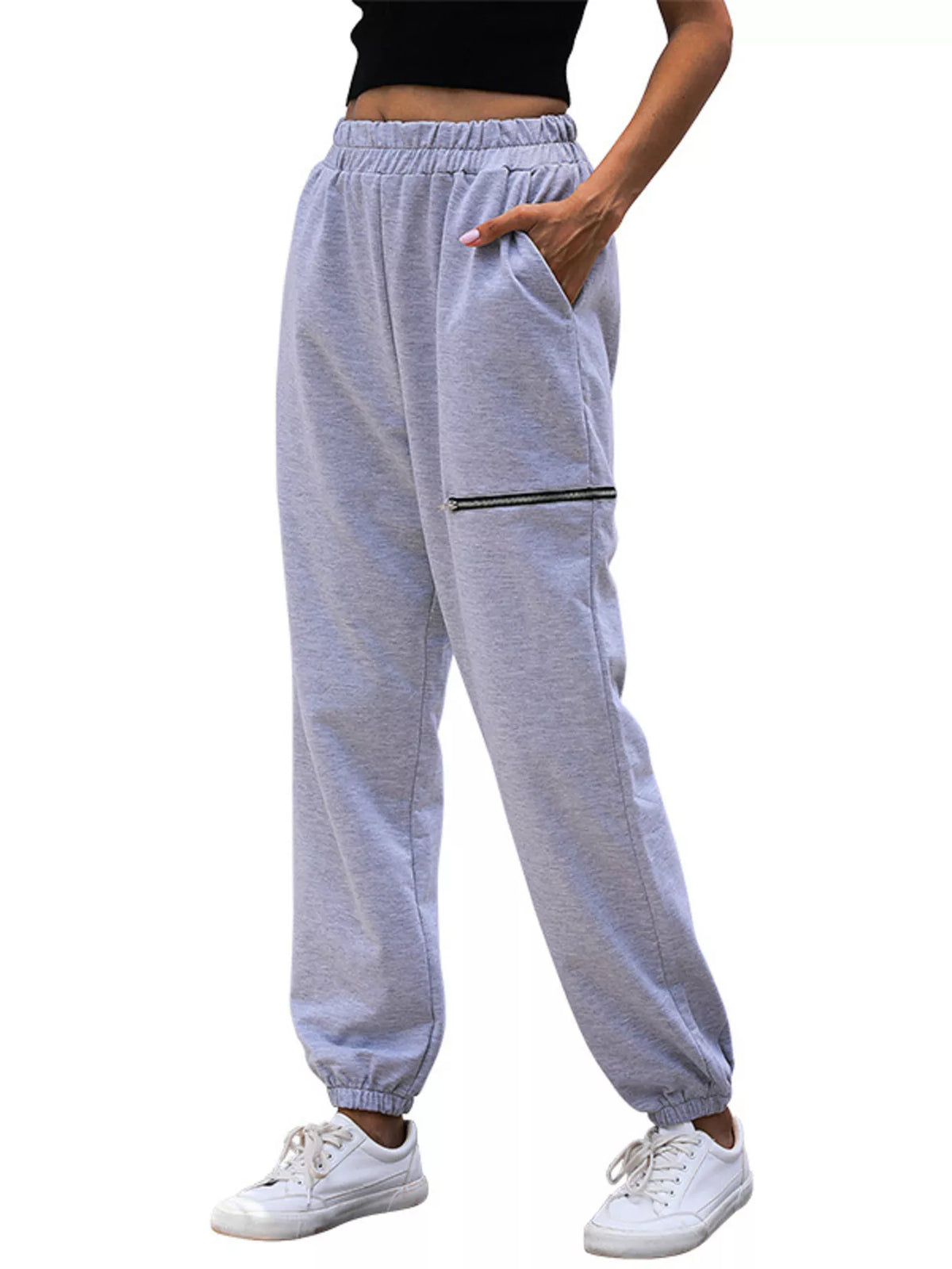 Pantalones deportivos casuales de cintura alta con aberturas
