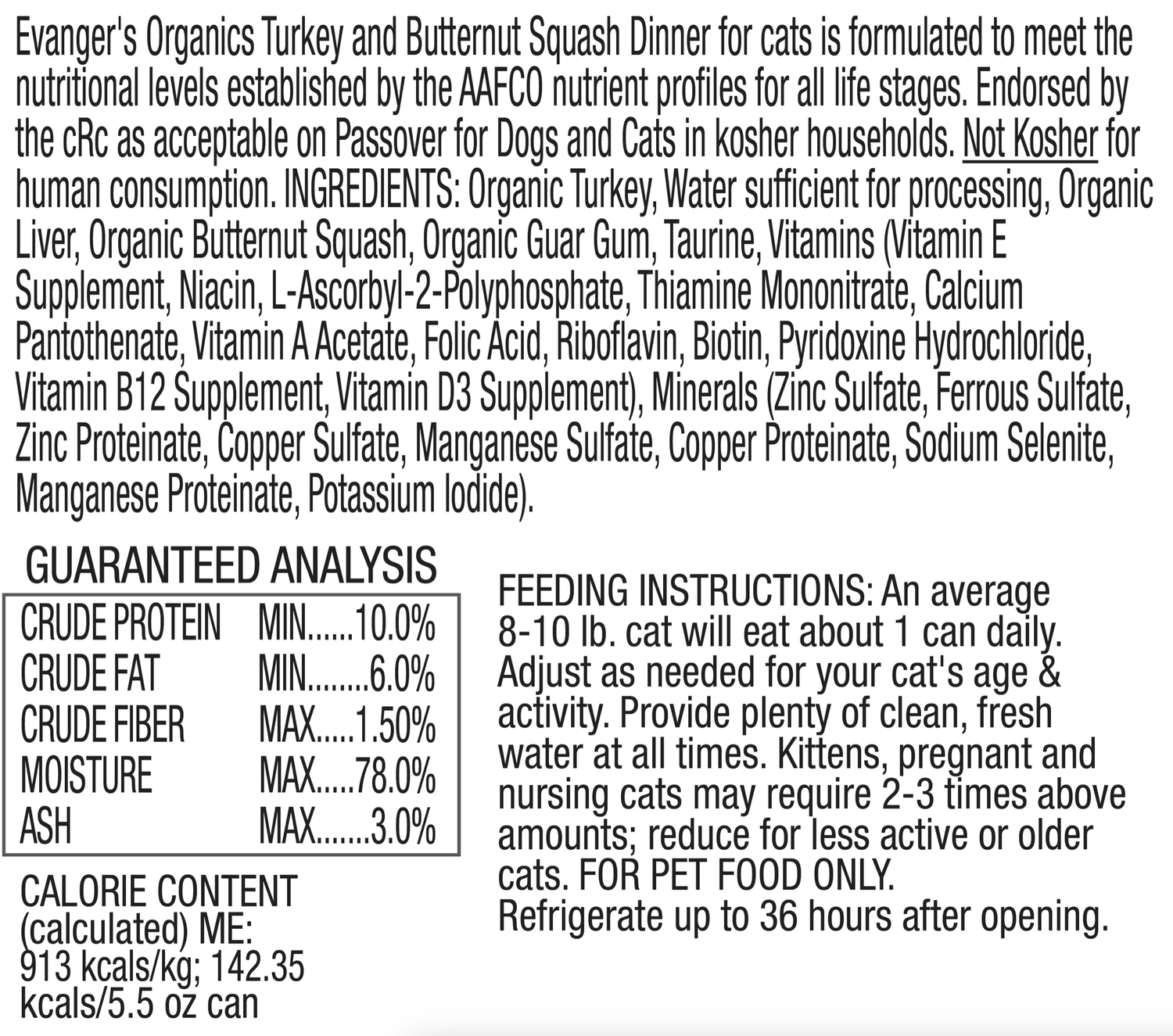 Comida húmeda para gatos Evanger's All Life Stages Organics de pavo y calabaza (157 g)