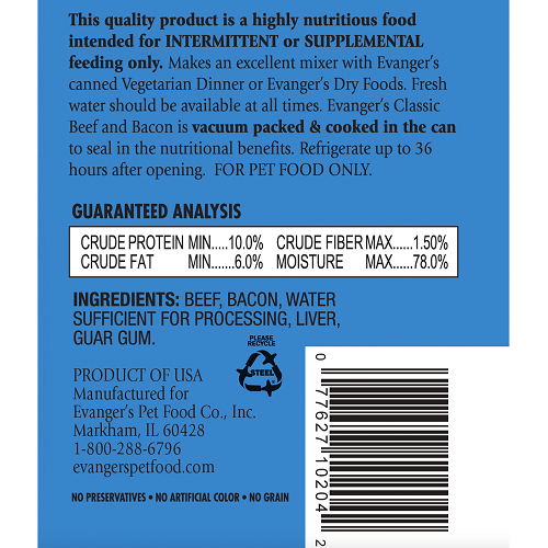Alimento húmedo para perros Evanger's All Life Stages Classic con carne de res y tocino (340 g)