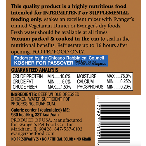 Alimento húmedo para perros Evanger's Classic All Life Stages con carne de res y pollo (340 g)