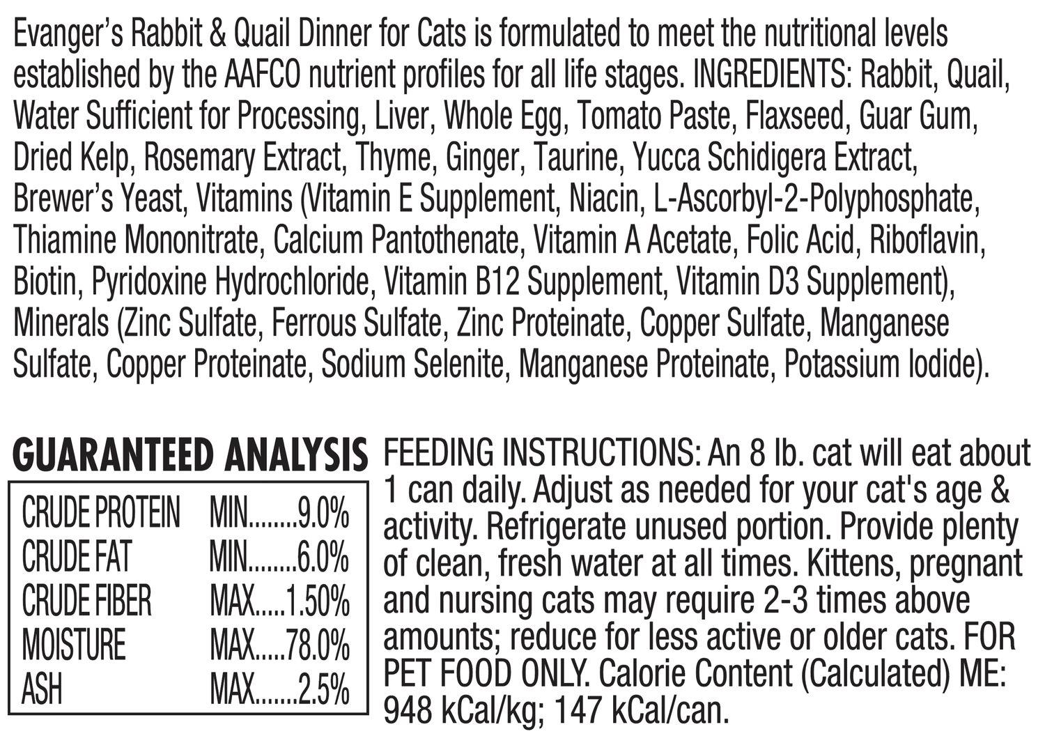 Comida húmeda para gatos Evanger's All Life Stages Super Premium Rabbit & Quail Dinner (157 g)