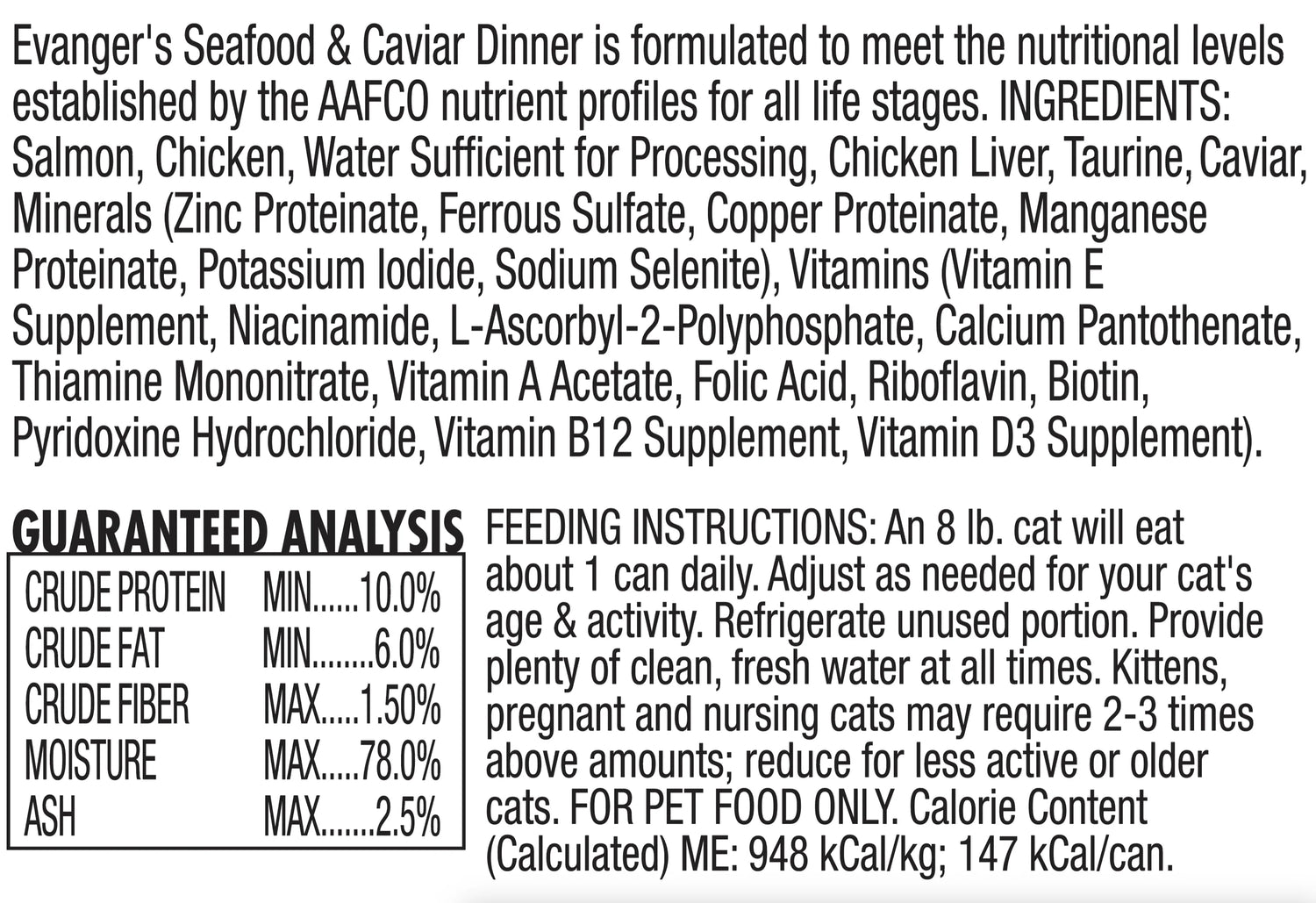 Comida húmeda para gatos Evanger's All Life Stages Super Premium con mariscos y caviar (157 g)