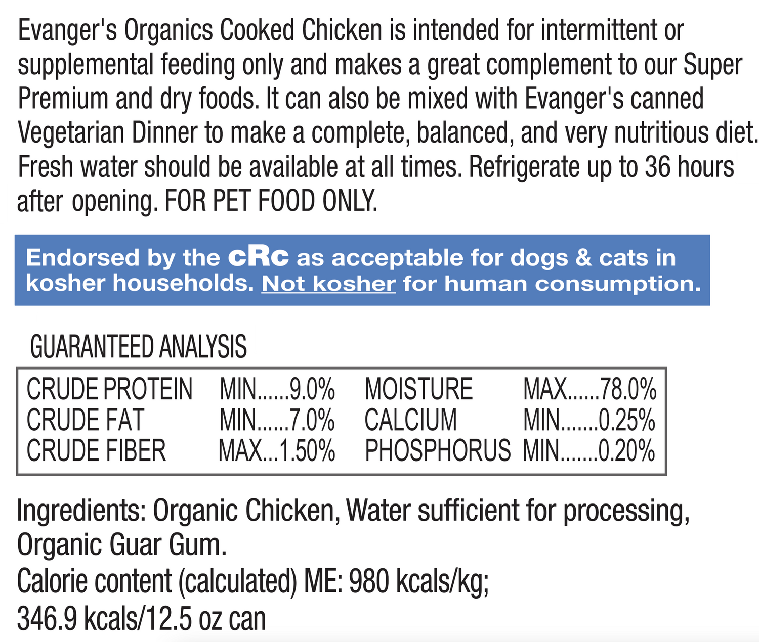Comida húmeda para perros Evanger's Organics All Life Stages (12.5 oz)