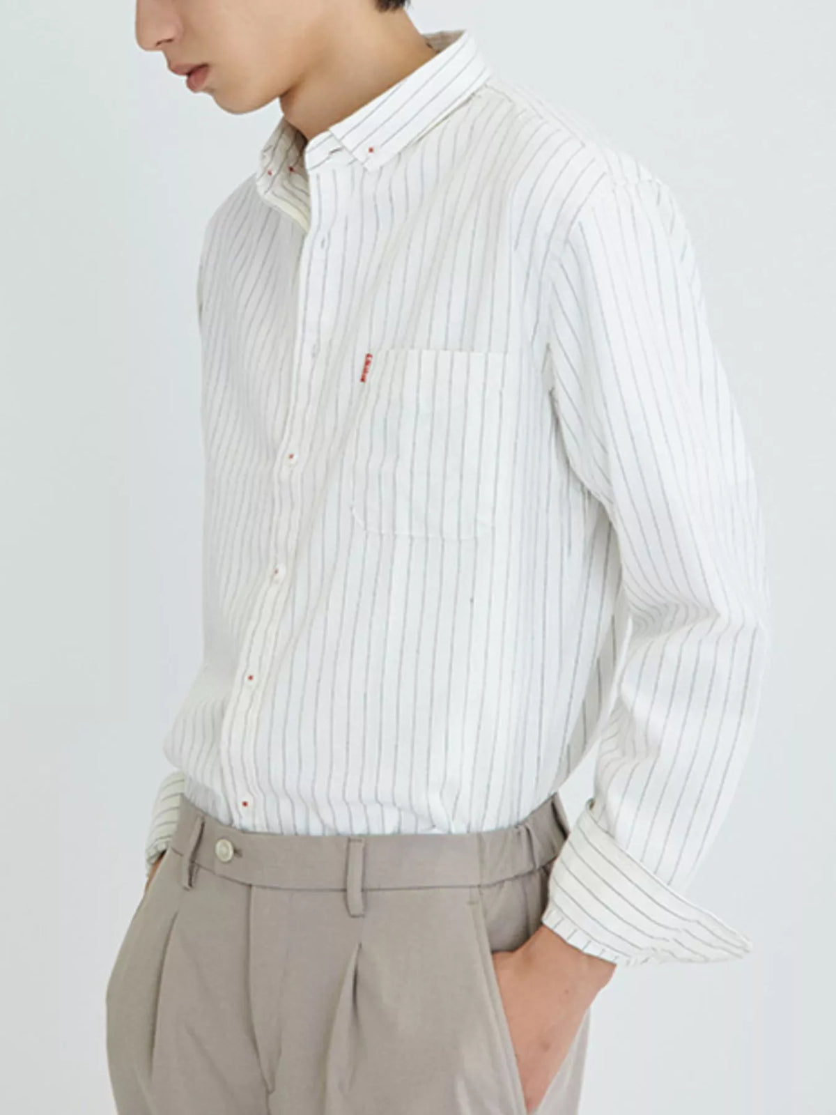 Camisa informal de manga larga a rayas de talla grande para hombre
