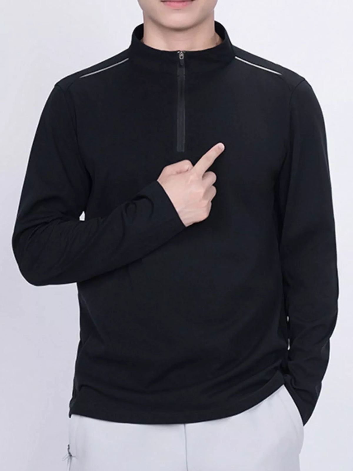 Camiseta de manga larga con cremallera de un cuarto para hombre de talla grande