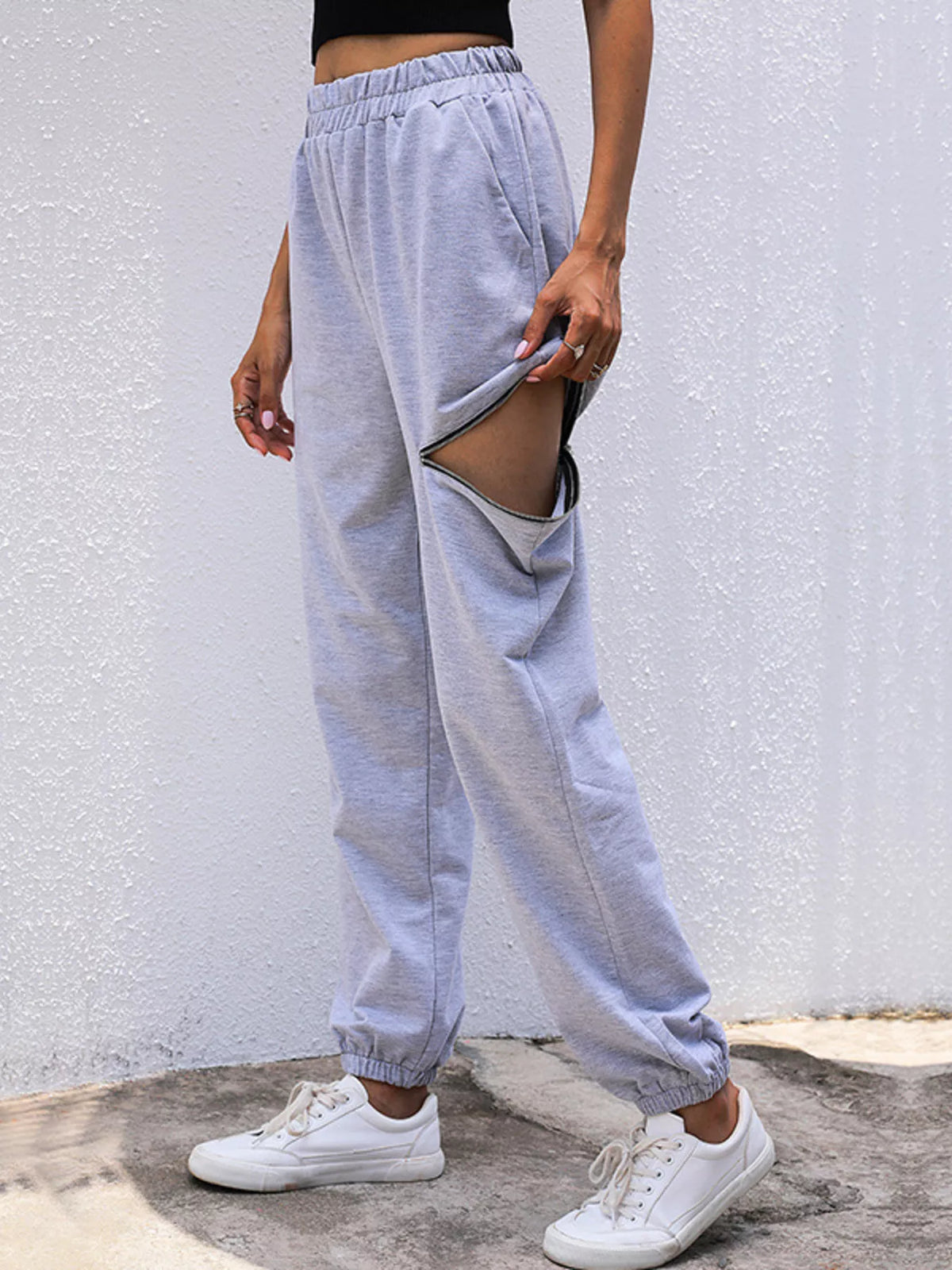 Pantalones deportivos casuales de cintura alta con aberturas
