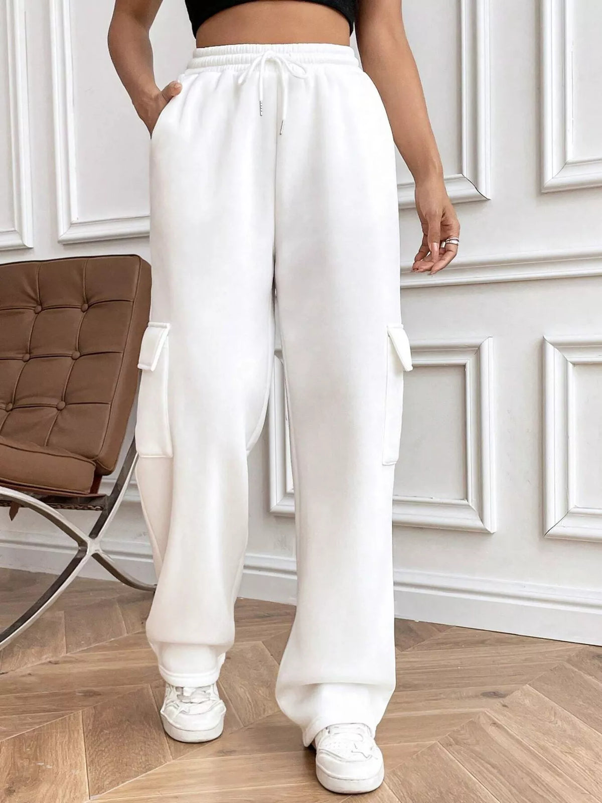 Pantalones de corte holgado con cintura con cordón