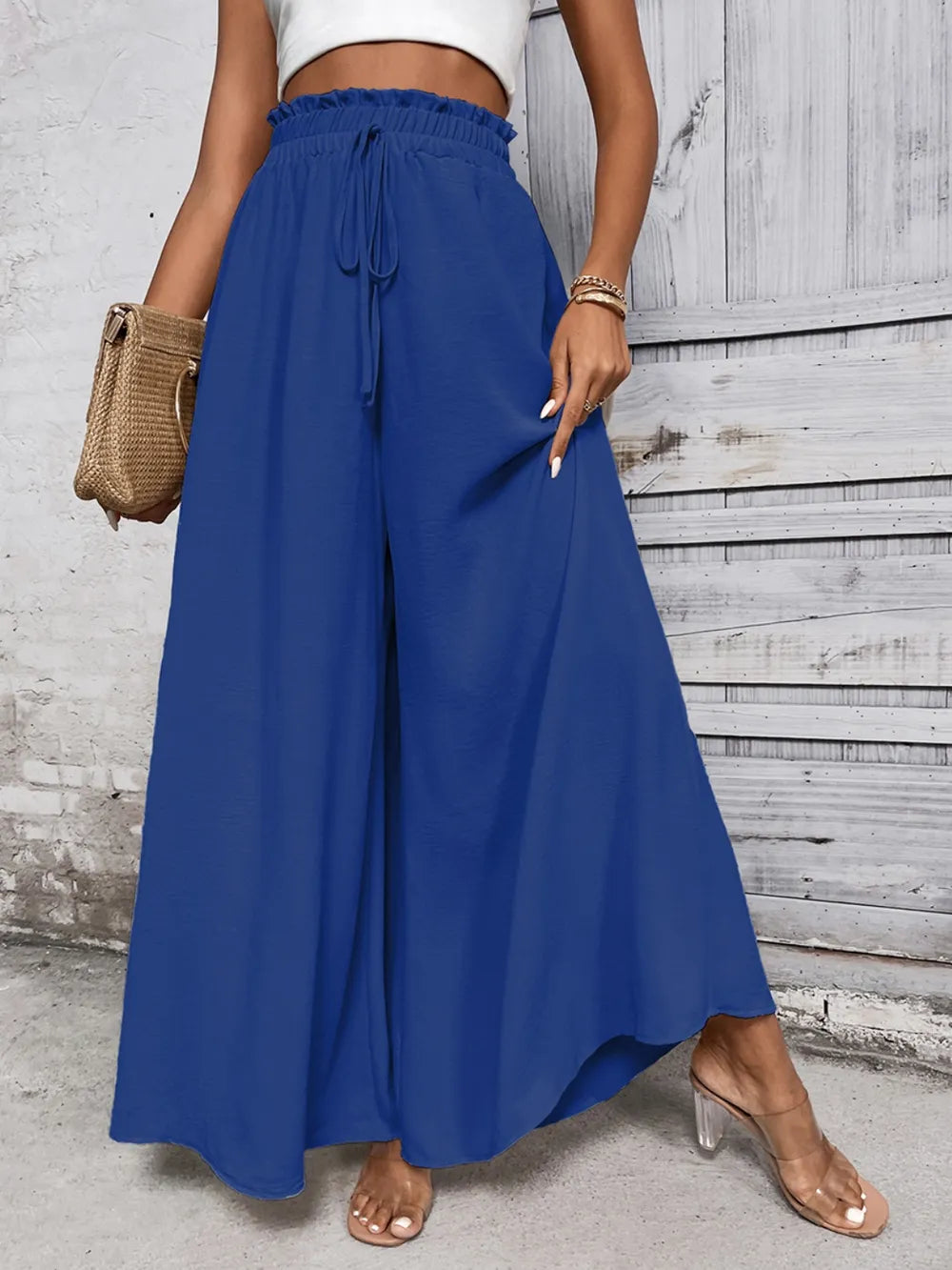 Pantalones anchos de cintura alta con lazo de miel