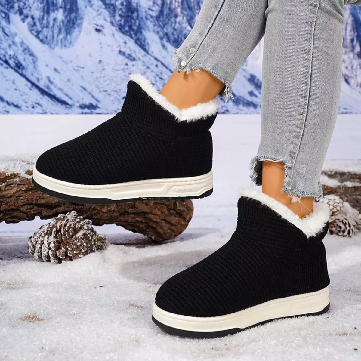 Botines de punto acogedores con forro de felpa