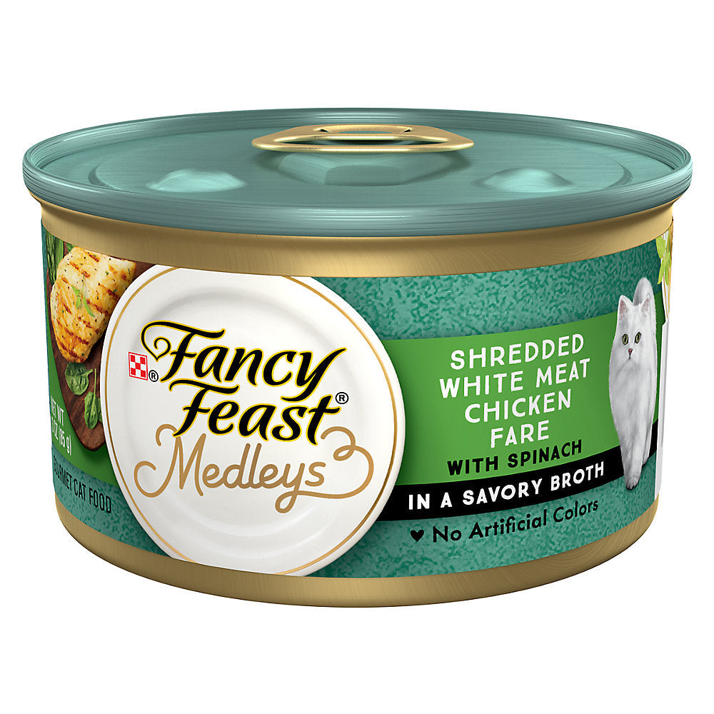 Purina Fancy Feast Medleys – Plato de pollo con carne blanca desmenuzada (85 g)