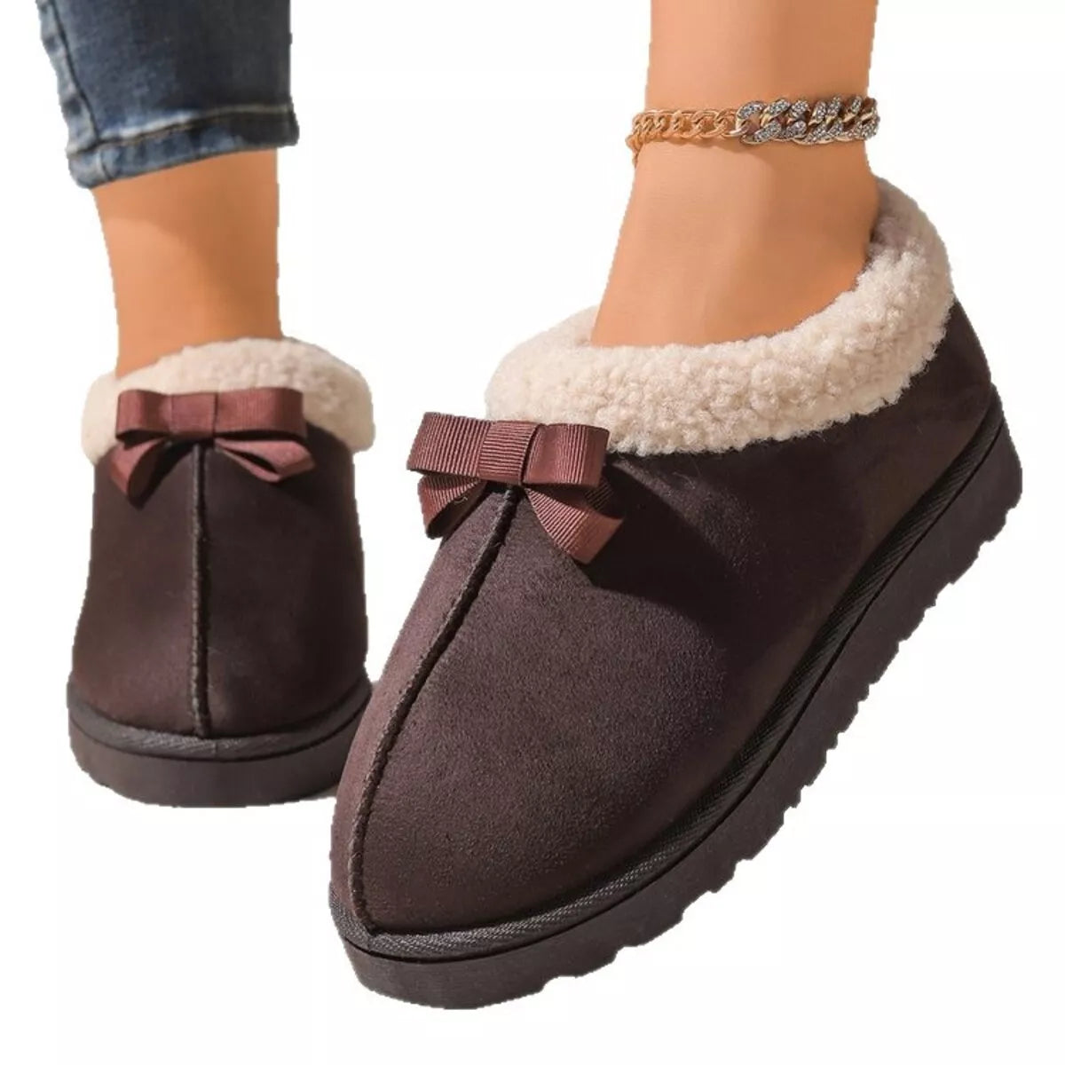 Pantuflas Forradas de Peluche Suaves con Lazo