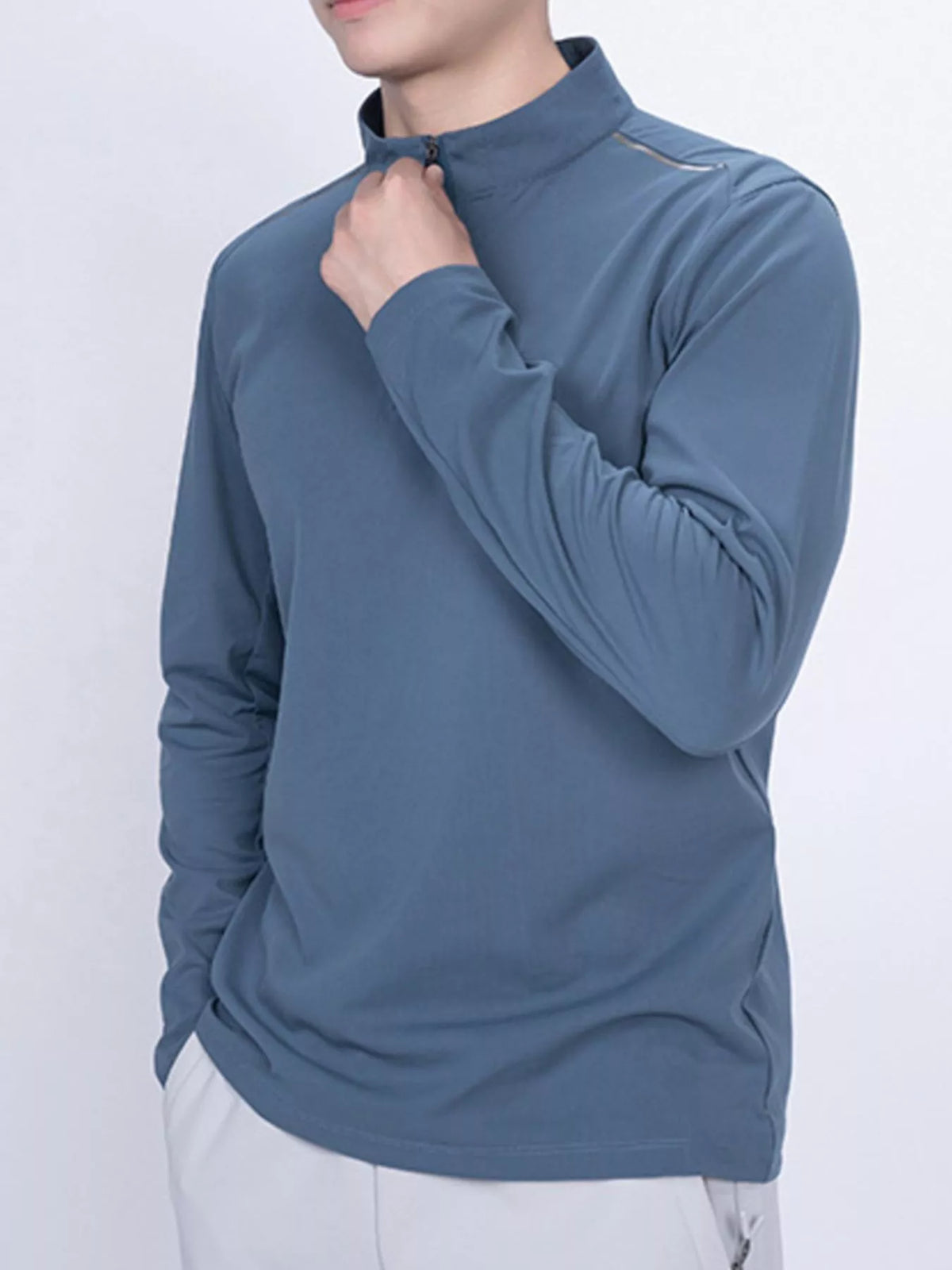 Camiseta de manga larga con cremallera de un cuarto para hombre de talla grande