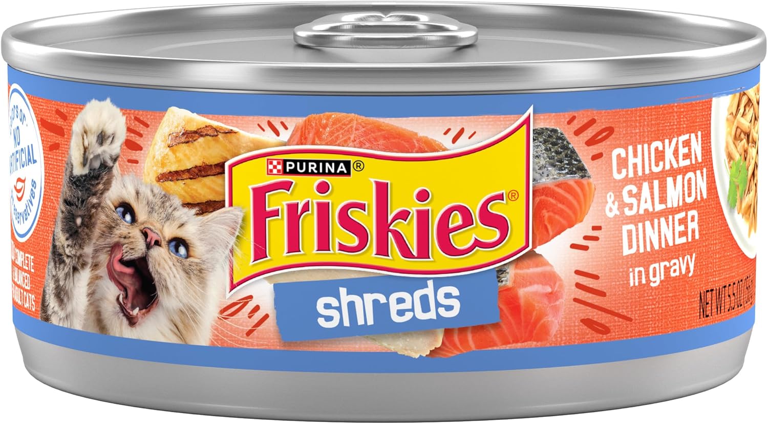 Alimento húmedo para gatos Friskies Shreds pollo y salmón en salsa (5.5oz)