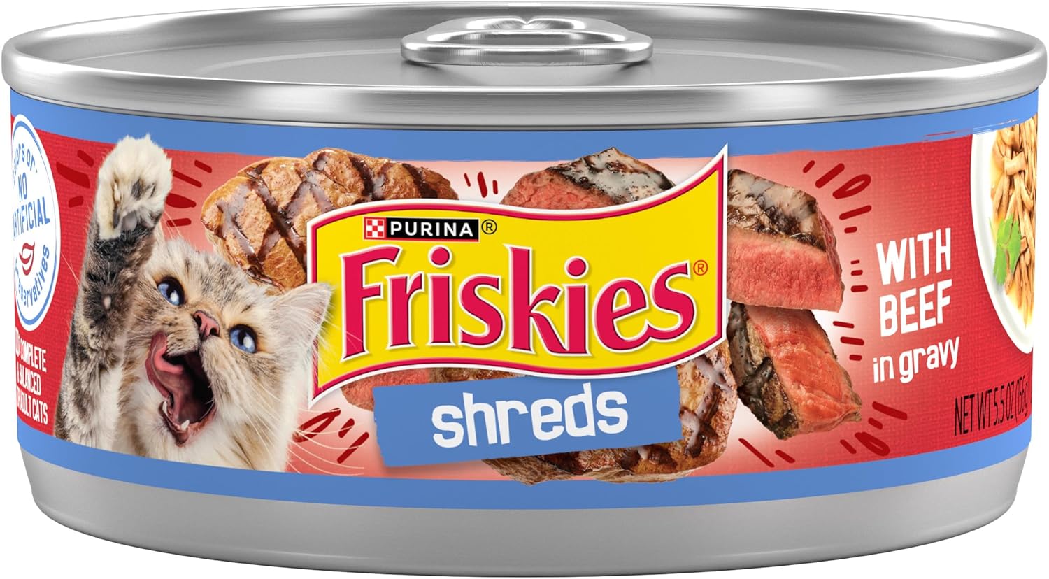 Alimento húmedo para gatos Friskies Shreds, sabor carne de res en salsa (5.5 oz)