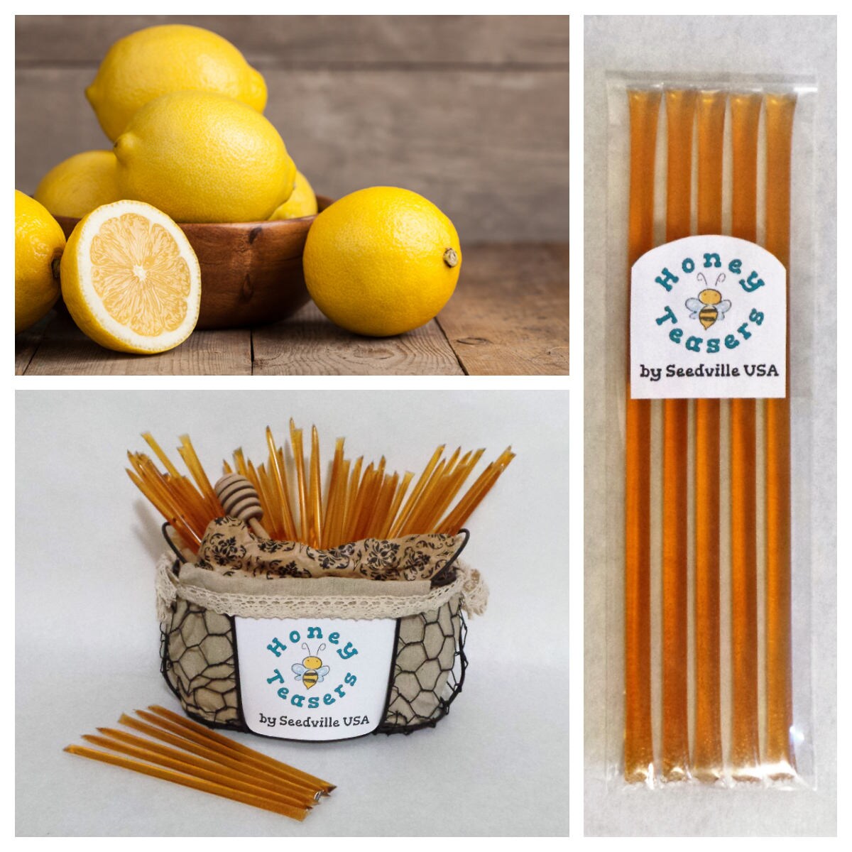 Paquete de 5 palitos de miel y limón, palitos de miel natural, pajitas Honeystix