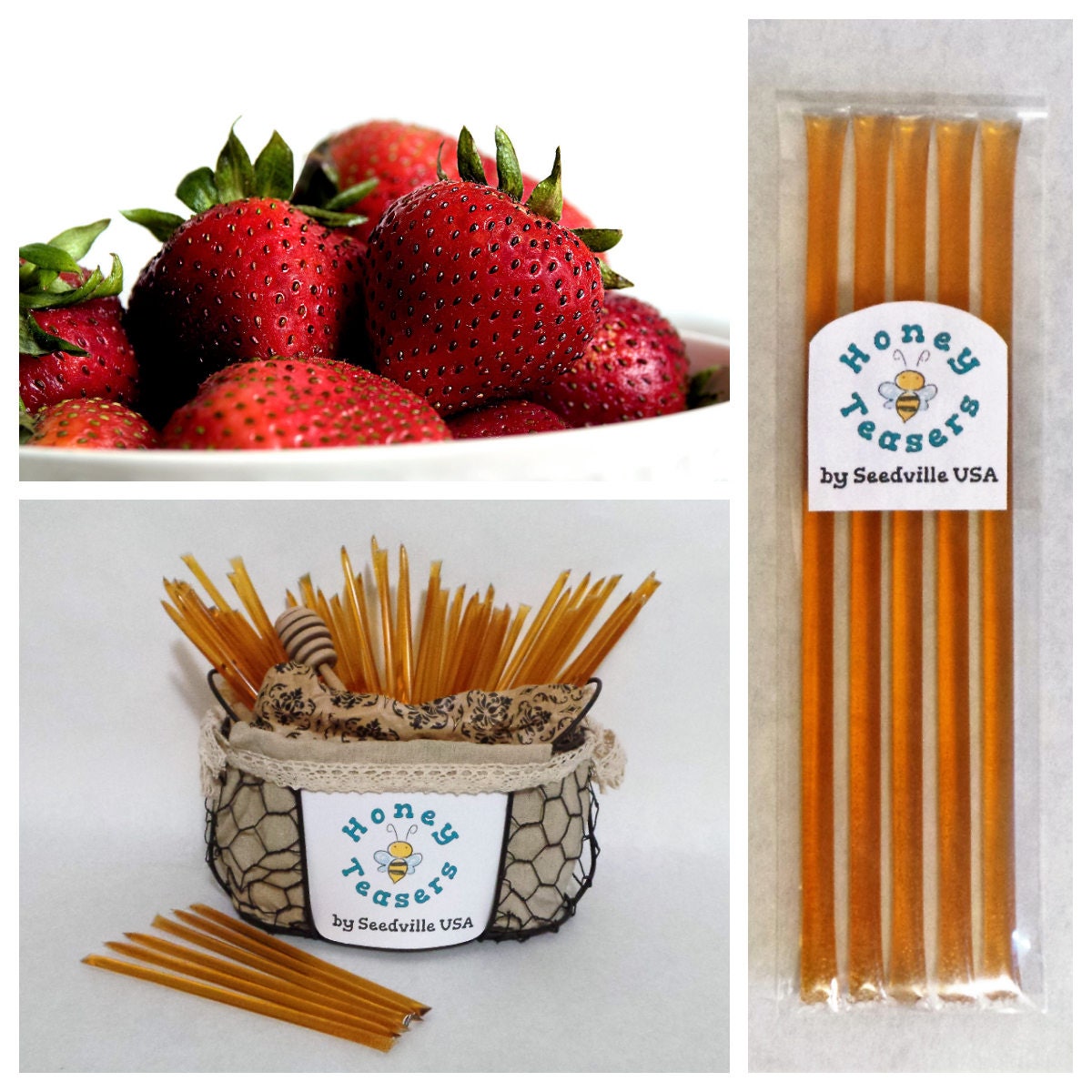 Paquete de 5 palitos de miel y fresa, palitos de miel natural, pajitas Honeystix