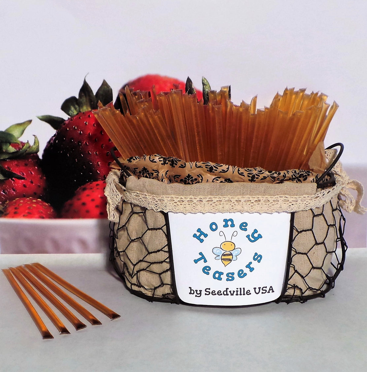 Paquete de 5 palitos de miel y fresa, palitos de miel natural, pajitas Honeystix